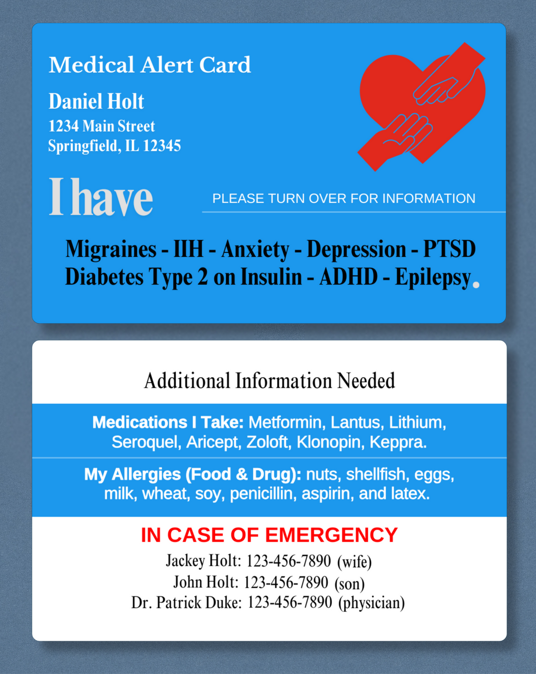 Customised Medical Alert Card (Blue)