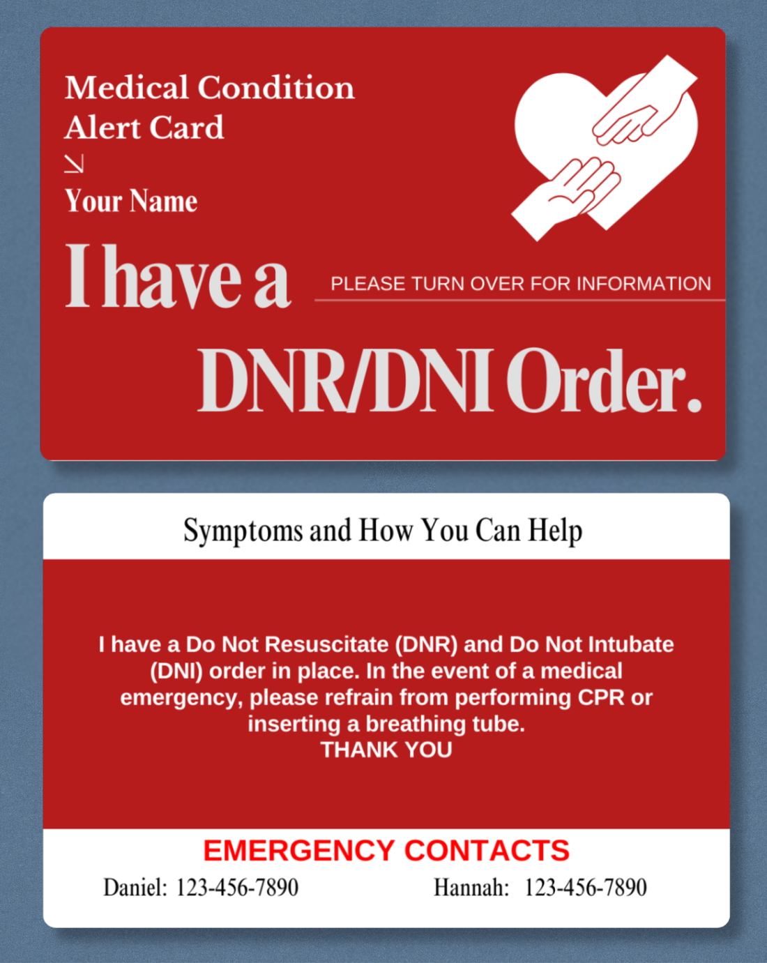 DNR/DNI Order Medical Alert Card