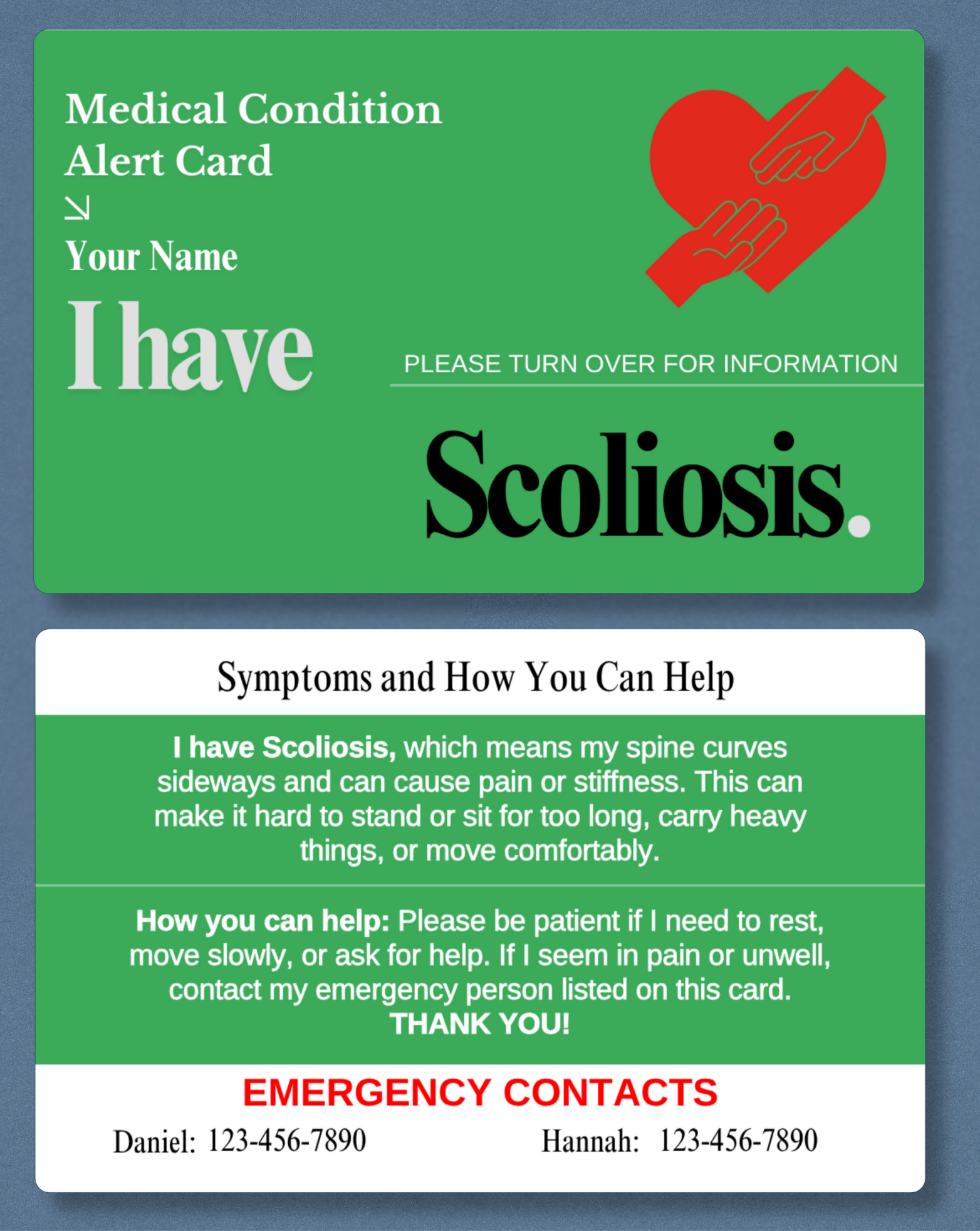 Scoliosis Medical Alert Card