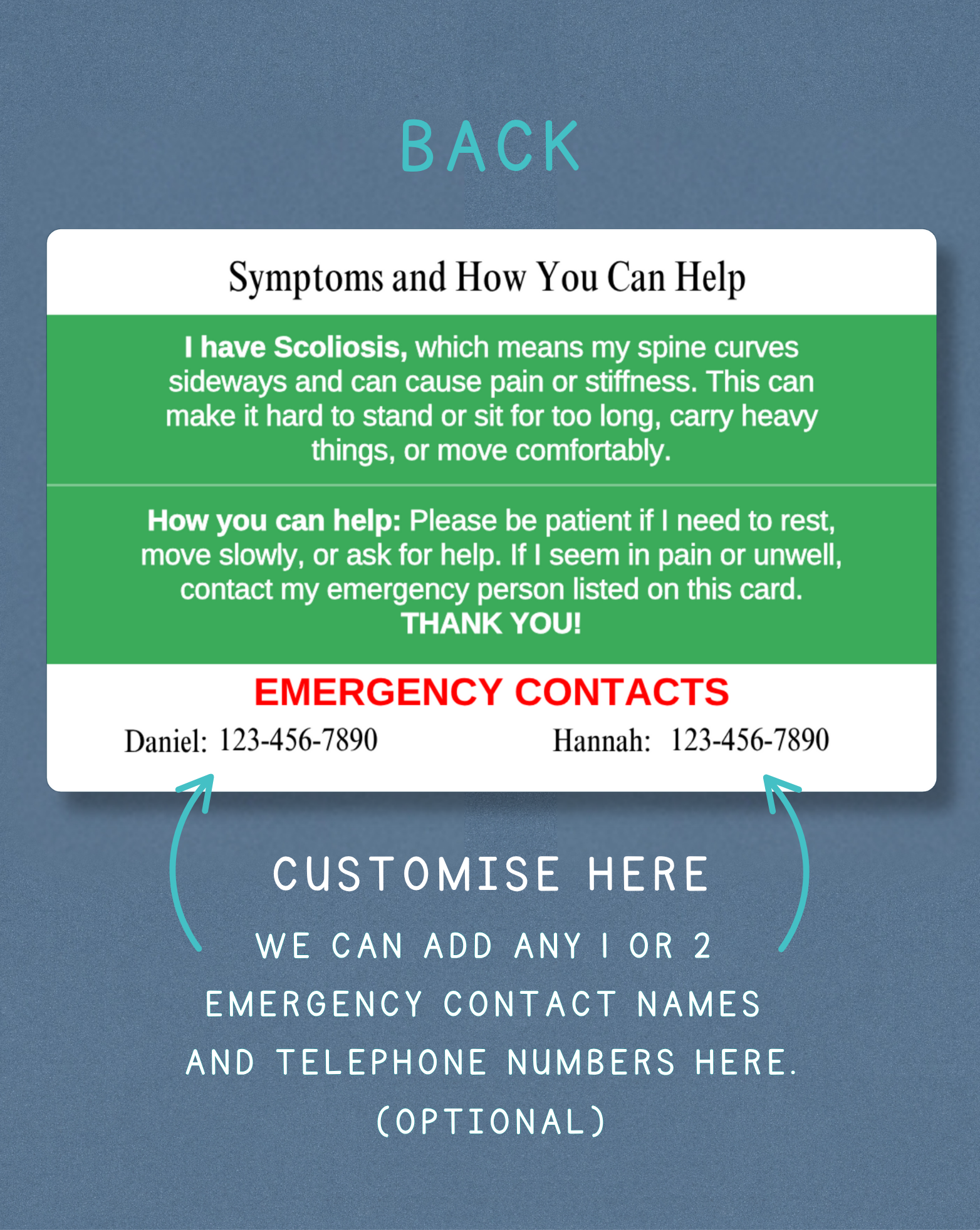 Scoliosis Medical Alert Card
