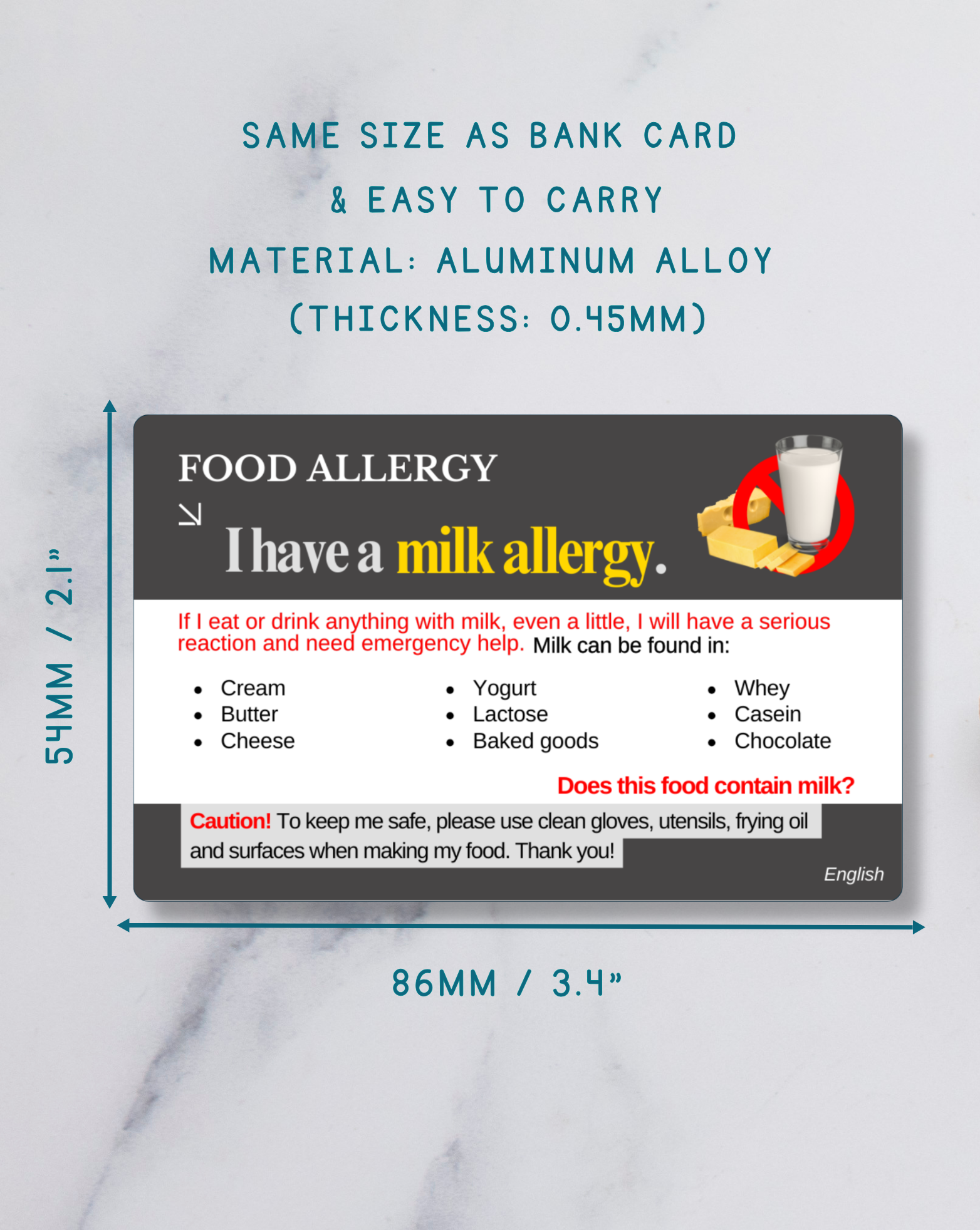 Milk Allergy Alert Card – Bilingual (English + Your Chosen Language)
