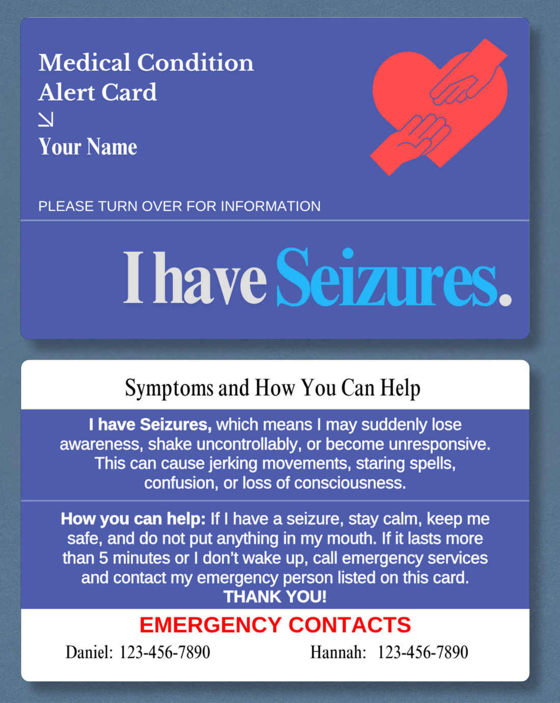 Seizures Medical Alert Card