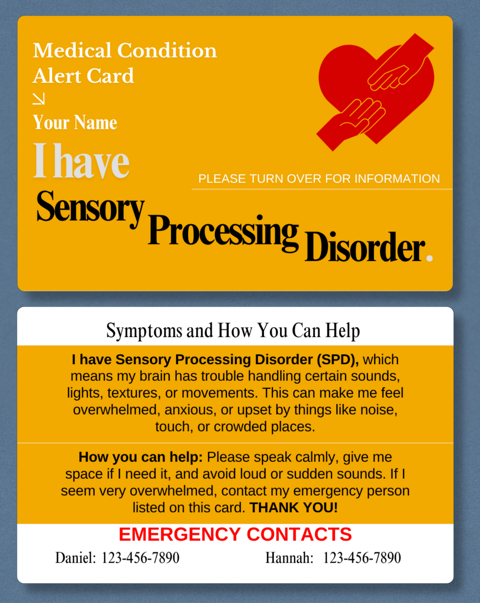 Sensory Processing Disorder Medical Alert Card