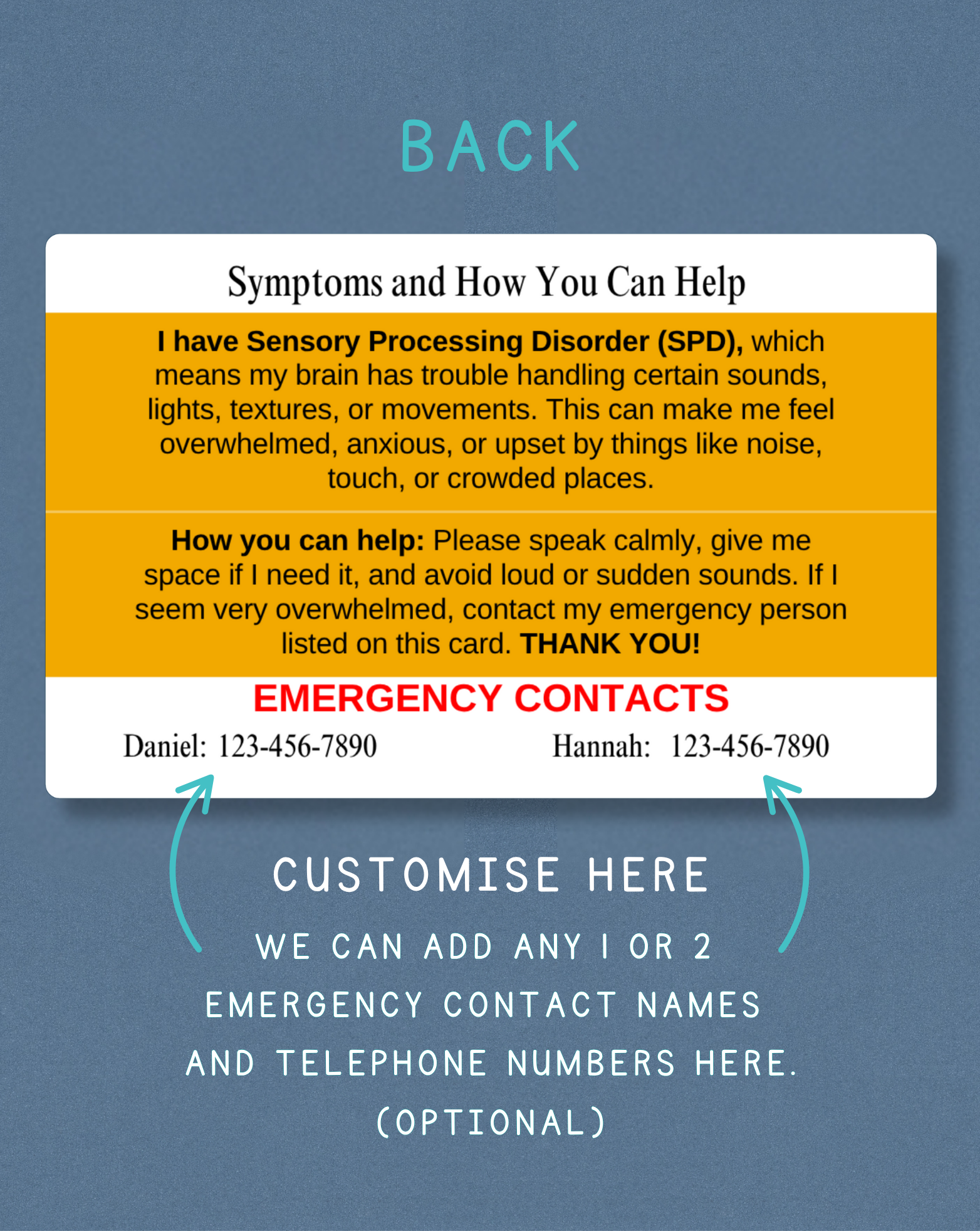 Sensory Processing Disorder Medical Alert Card