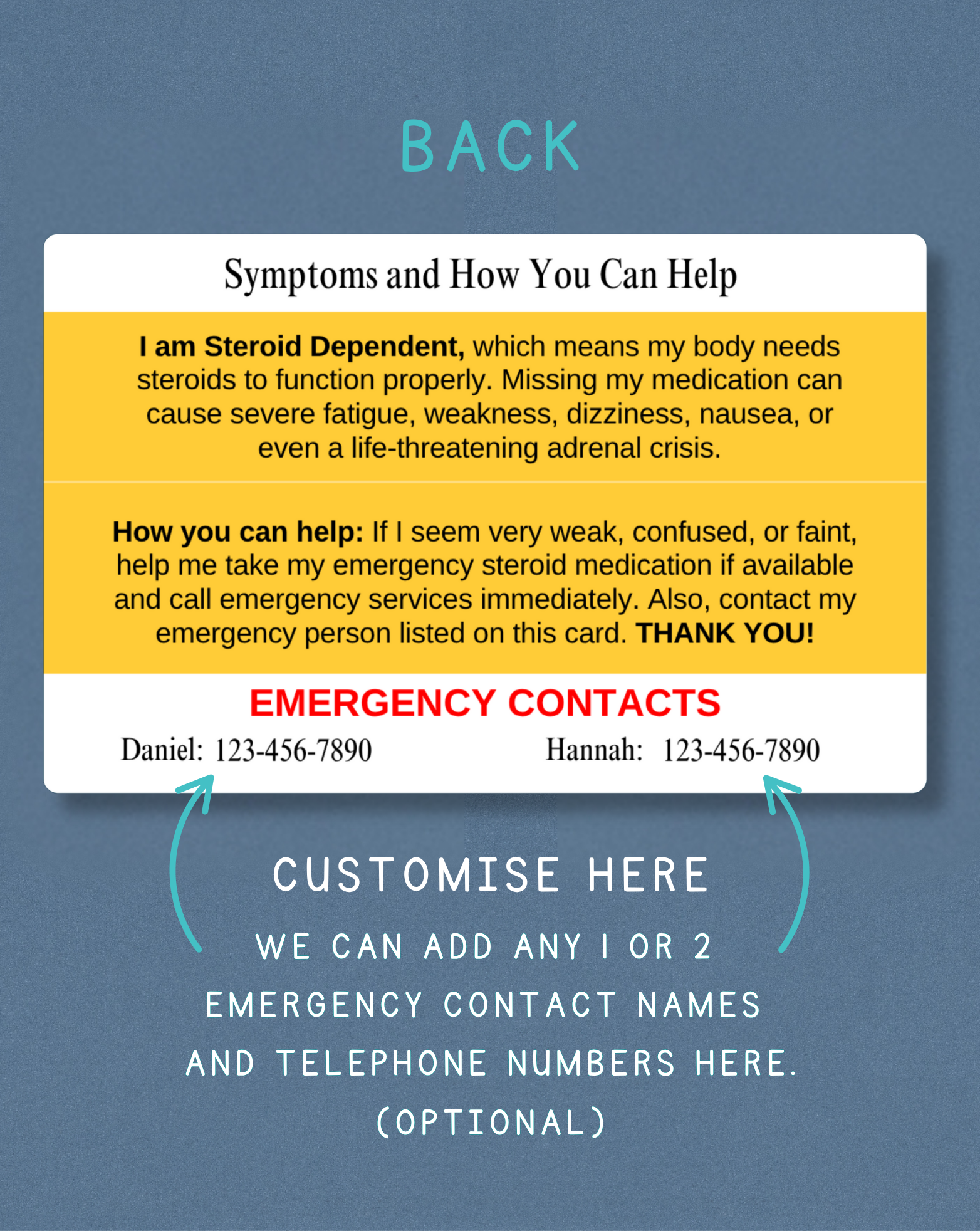 Steroid Dependent Medical Alert Card