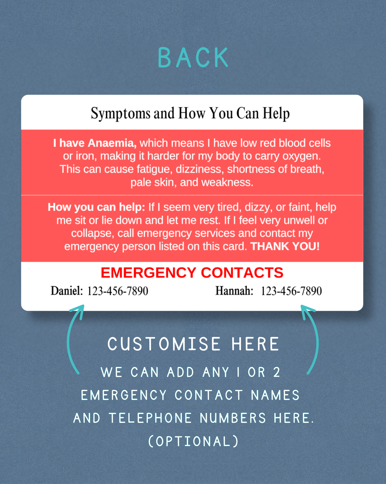 Anaemia Medical Alert Card