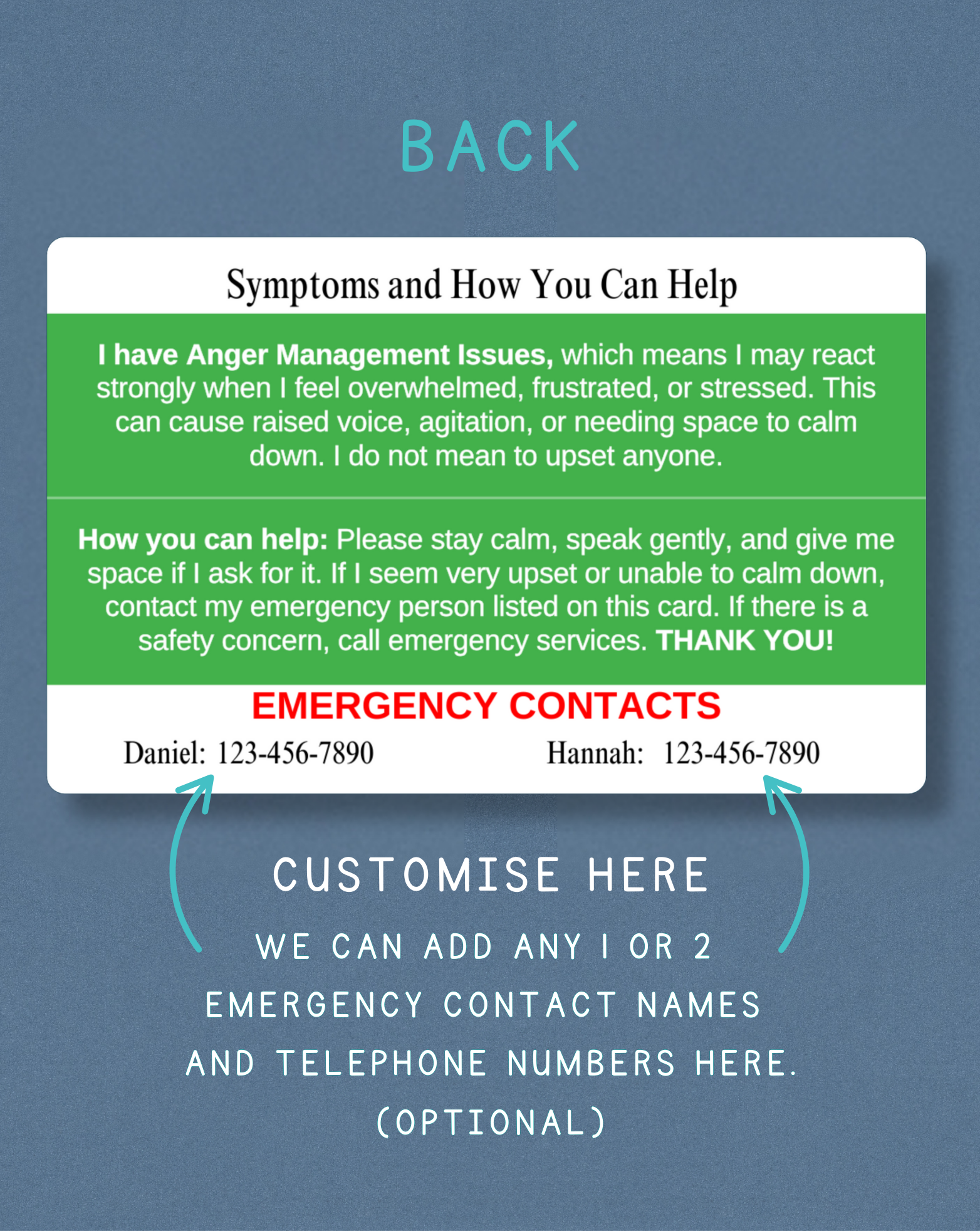 Anger Management Issues Medical Alert Card