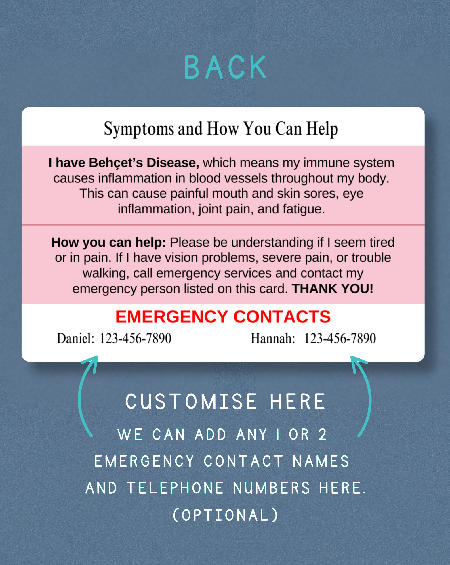 Behcet’s Medical Alert Card