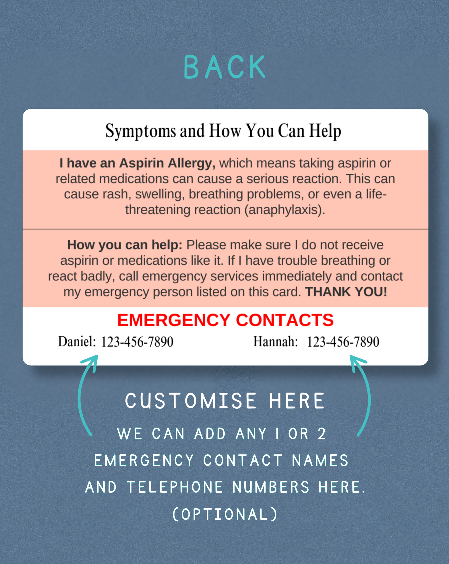 Aspirin Allergy Alert Card