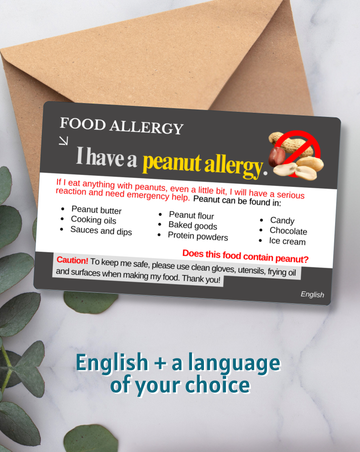Peanut Allergy Alert Card – Bilingual (English + Your Chosen Language)