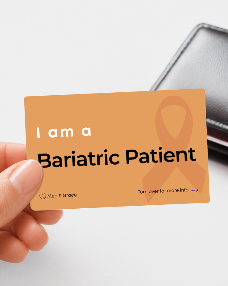 Orange Bariatric Patient medical alert card held in hand