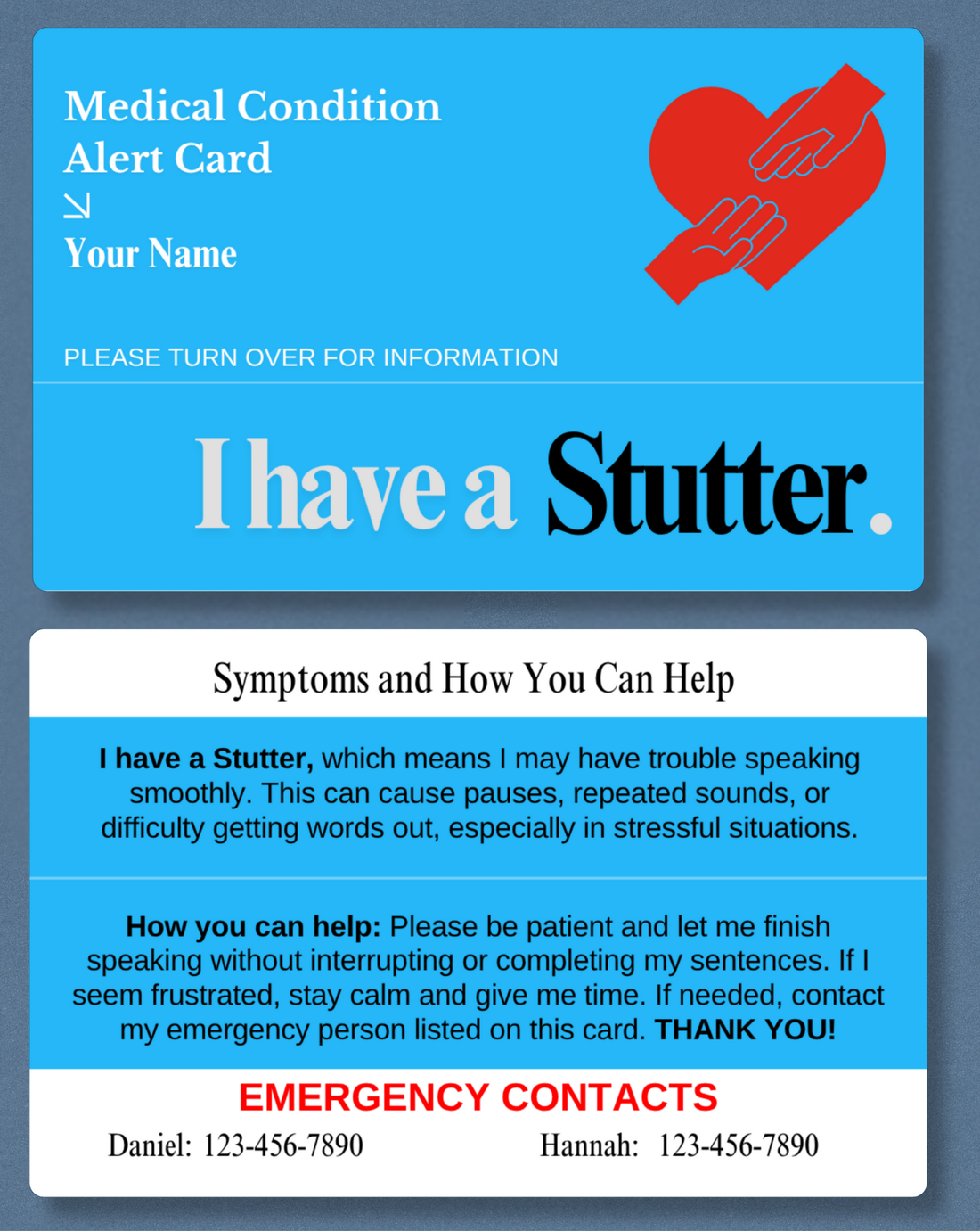 Stutter Medical Alert Card
