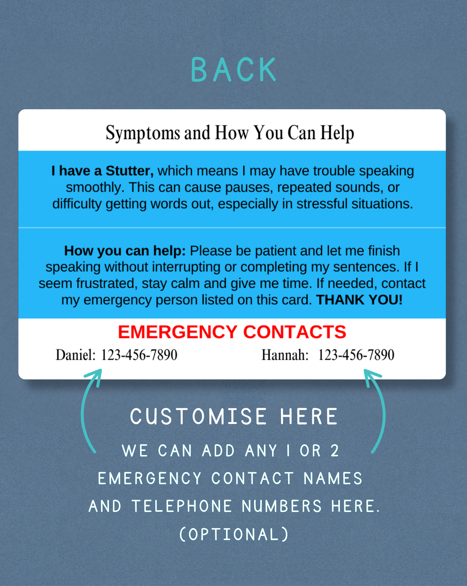 Stutter Medical Alert Card