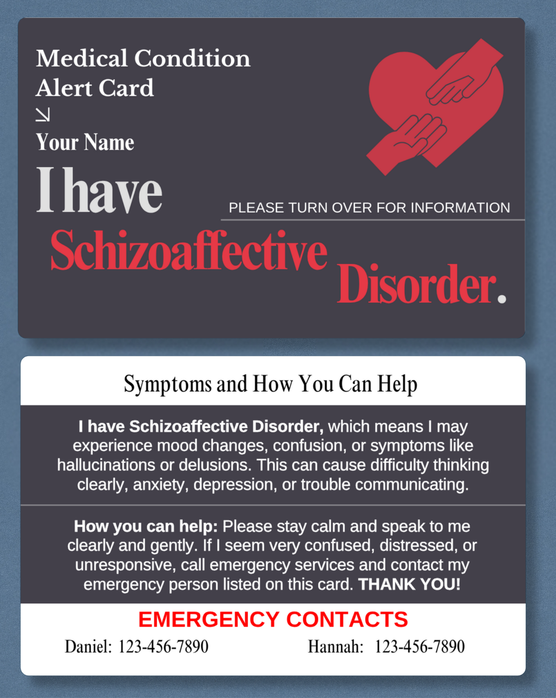 Schizoaffective Disorder Medical Alert Card