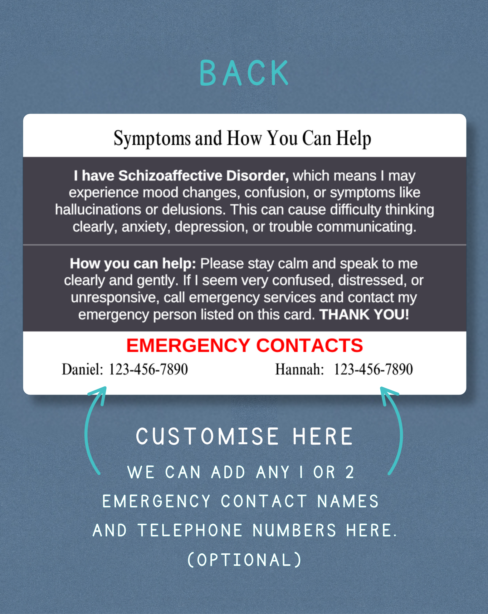 Schizoaffective Disorder Medical Alert Card