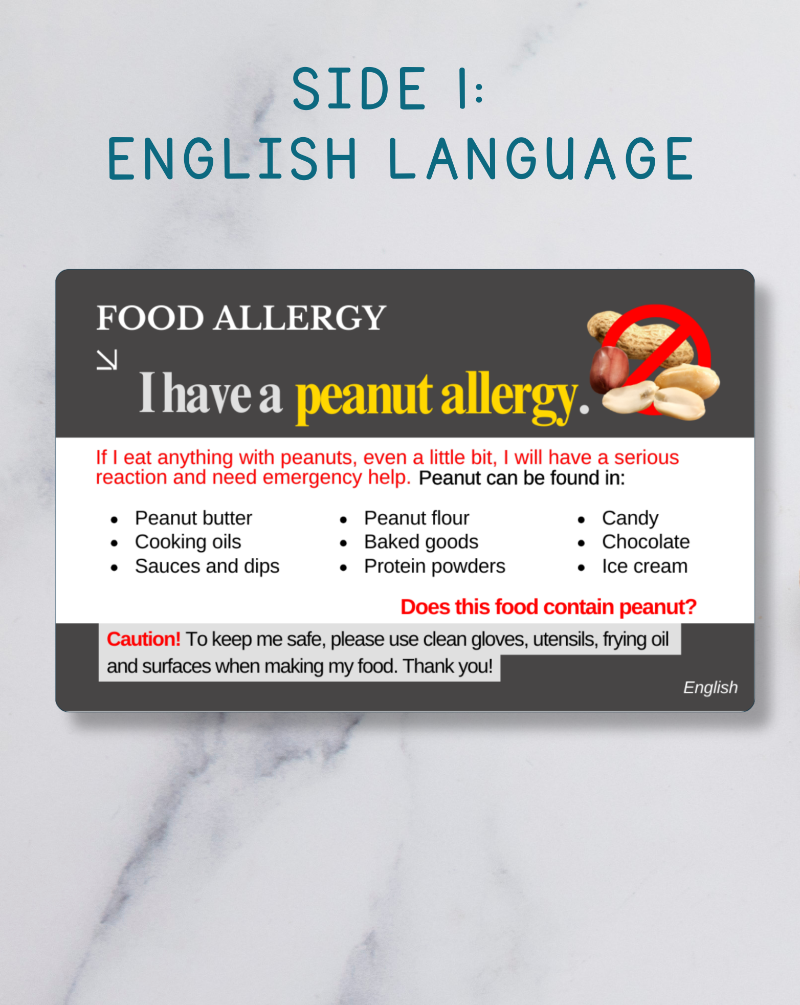Peanut Allergy Alert Card – Bilingual (English + Your Chosen Language)