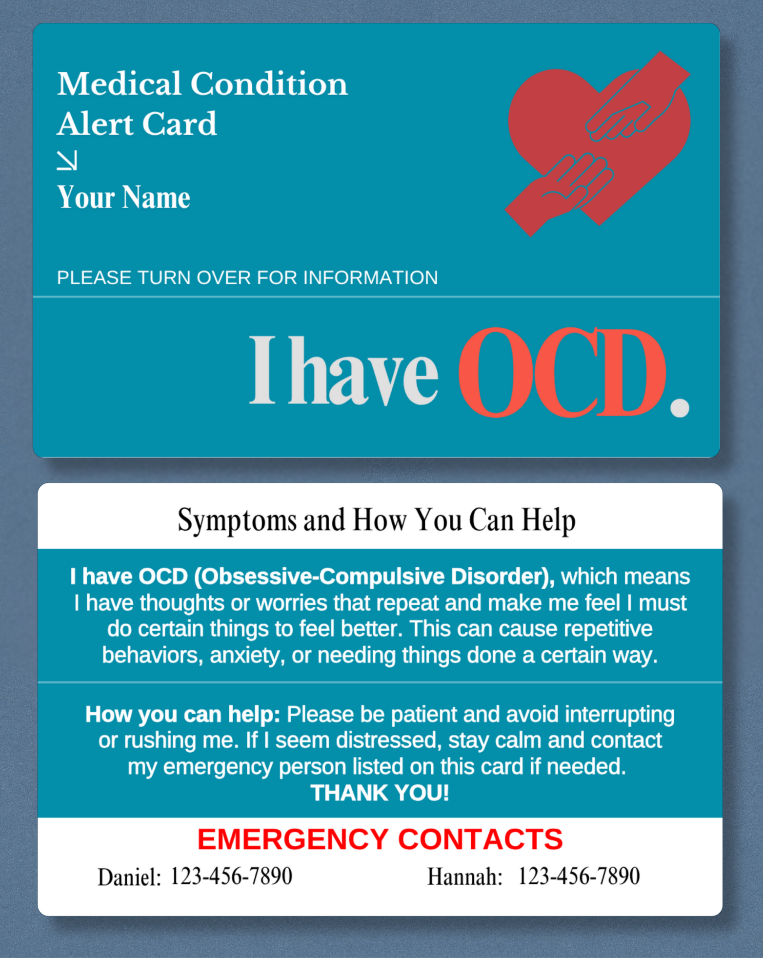 OCD Medical Alert Card