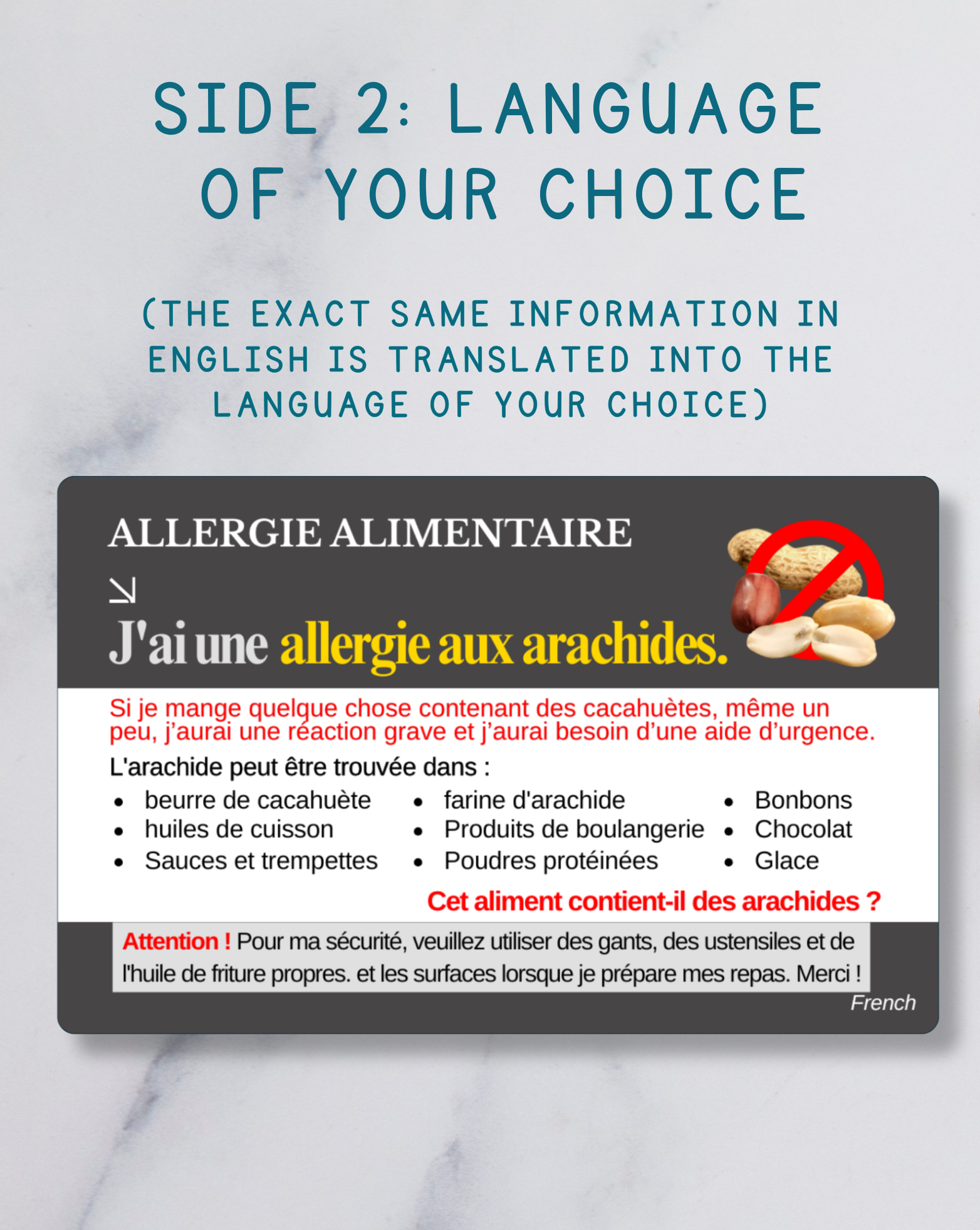 Peanut Allergy Alert Card – Bilingual (English + Your Chosen Language)