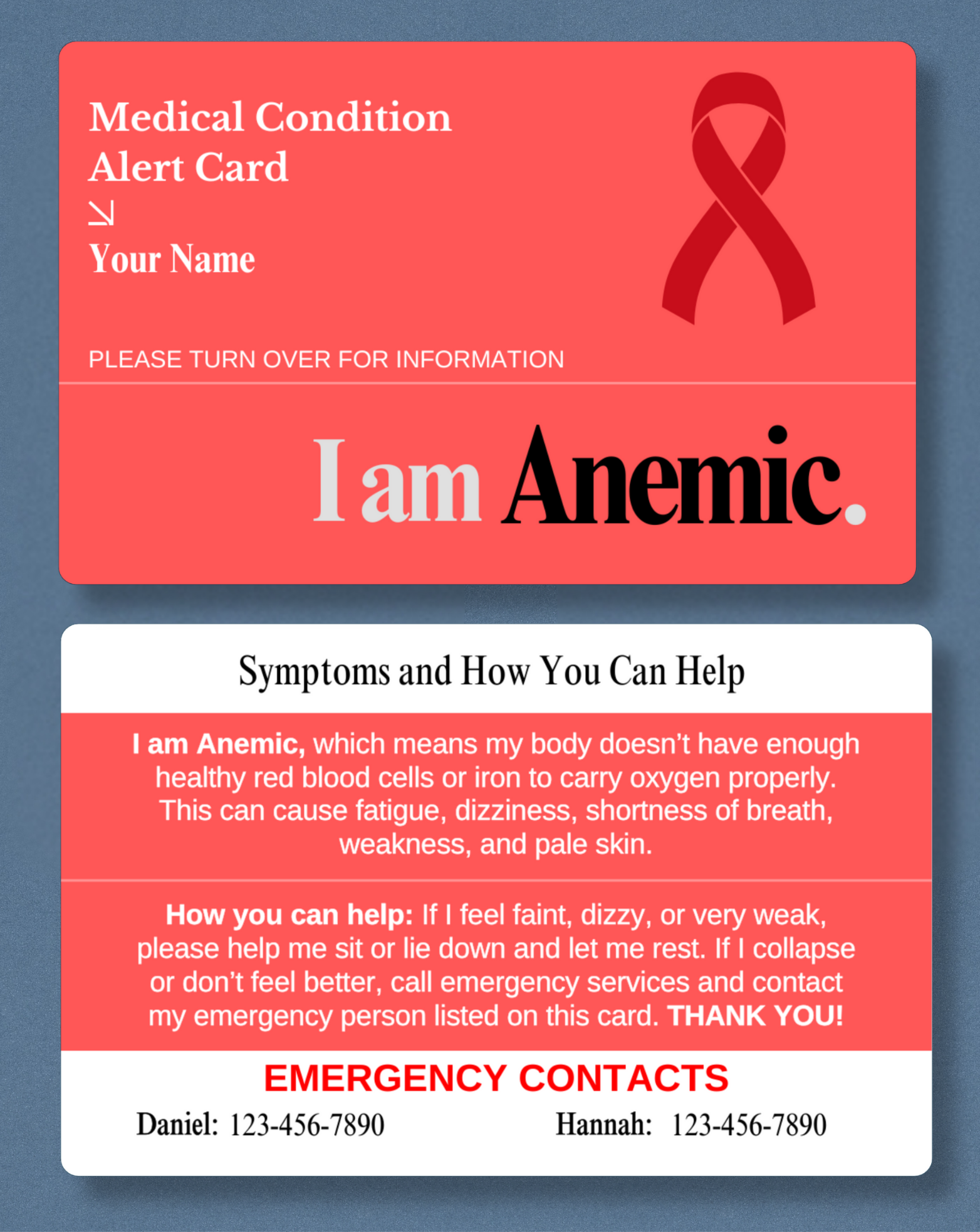 Anemic Medical Alert Card