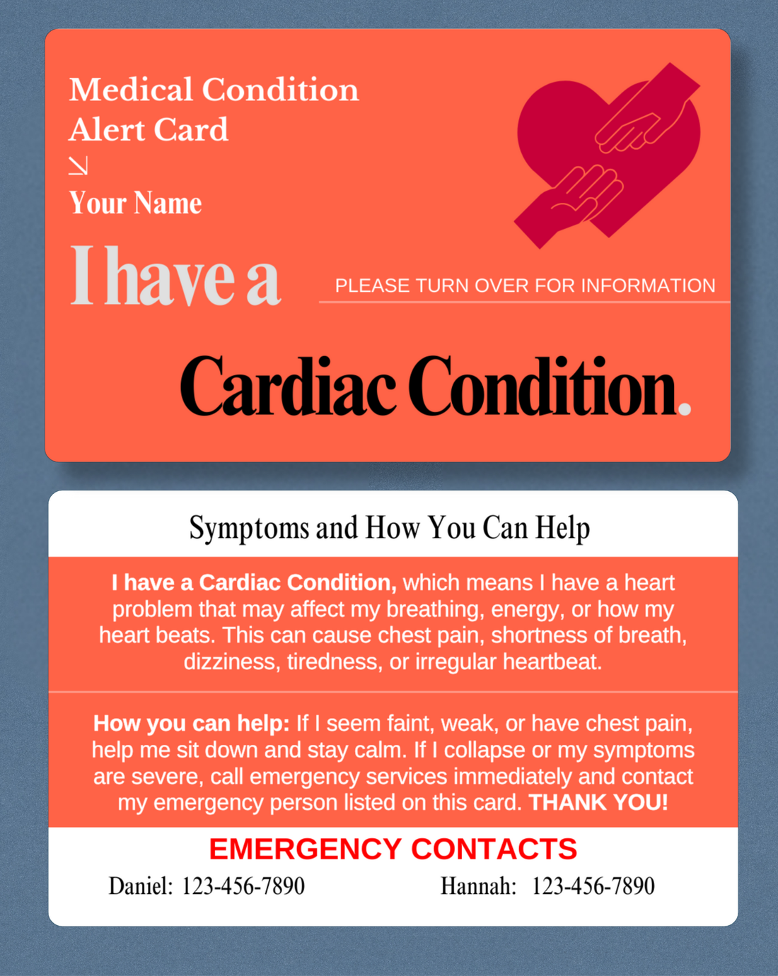 Cardiac Condition Medical Alert Card
