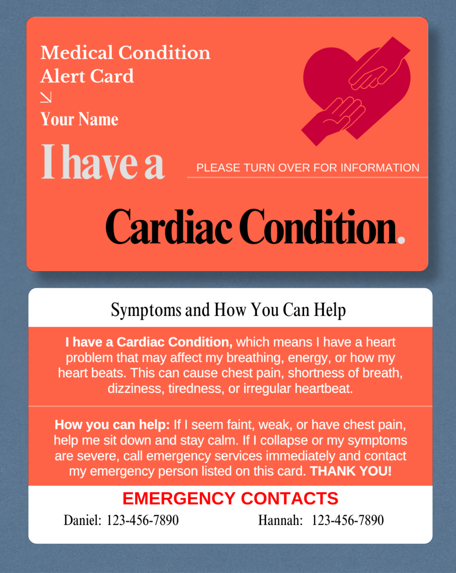 Cardiac Condition Medical Alert Card