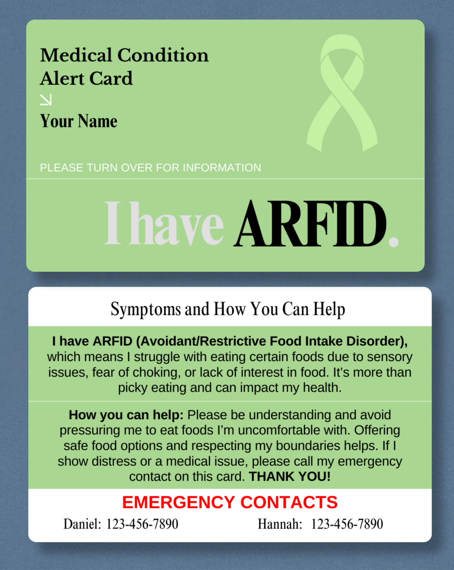 ARFID Medical Alert Card