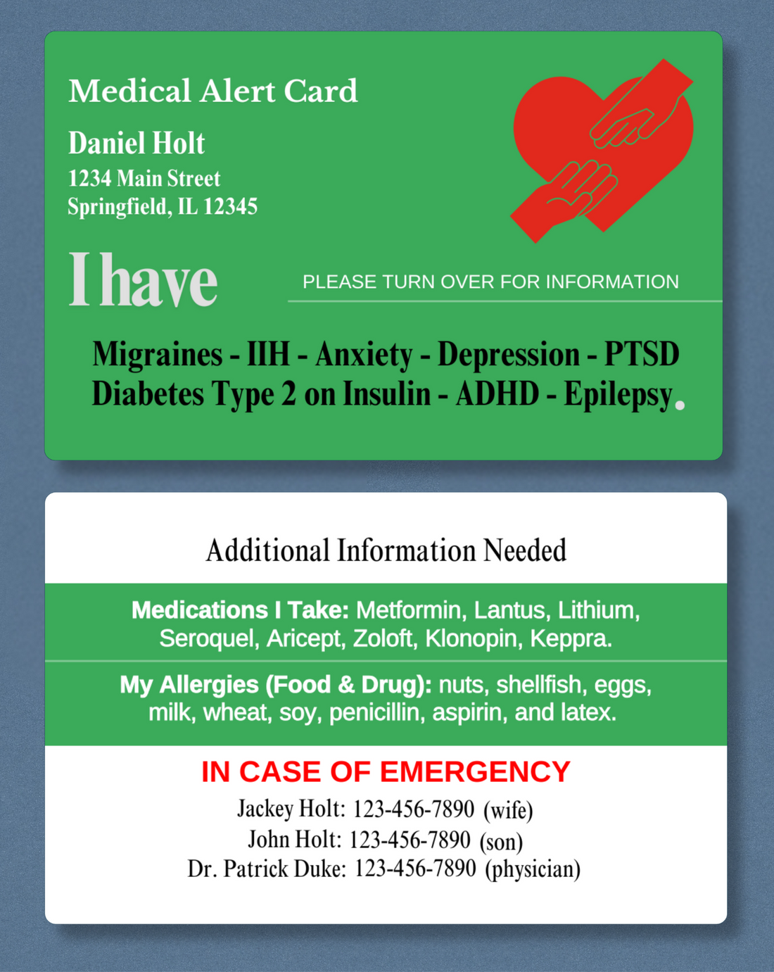 Customised Medical Alert Card (Green)