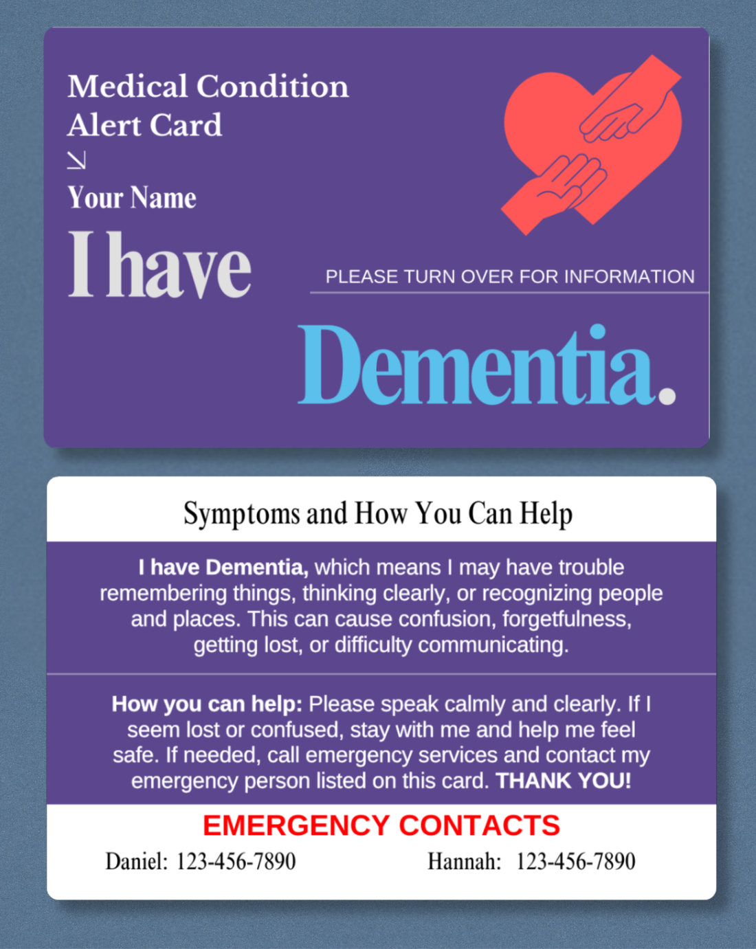Dementia Medical Alert Card