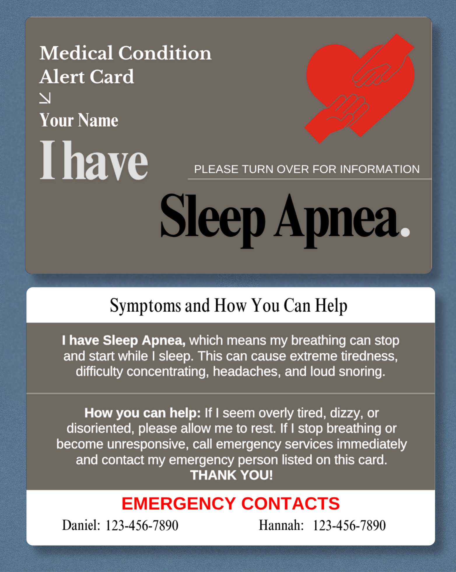 Sleep Apnea Medical Alert Card