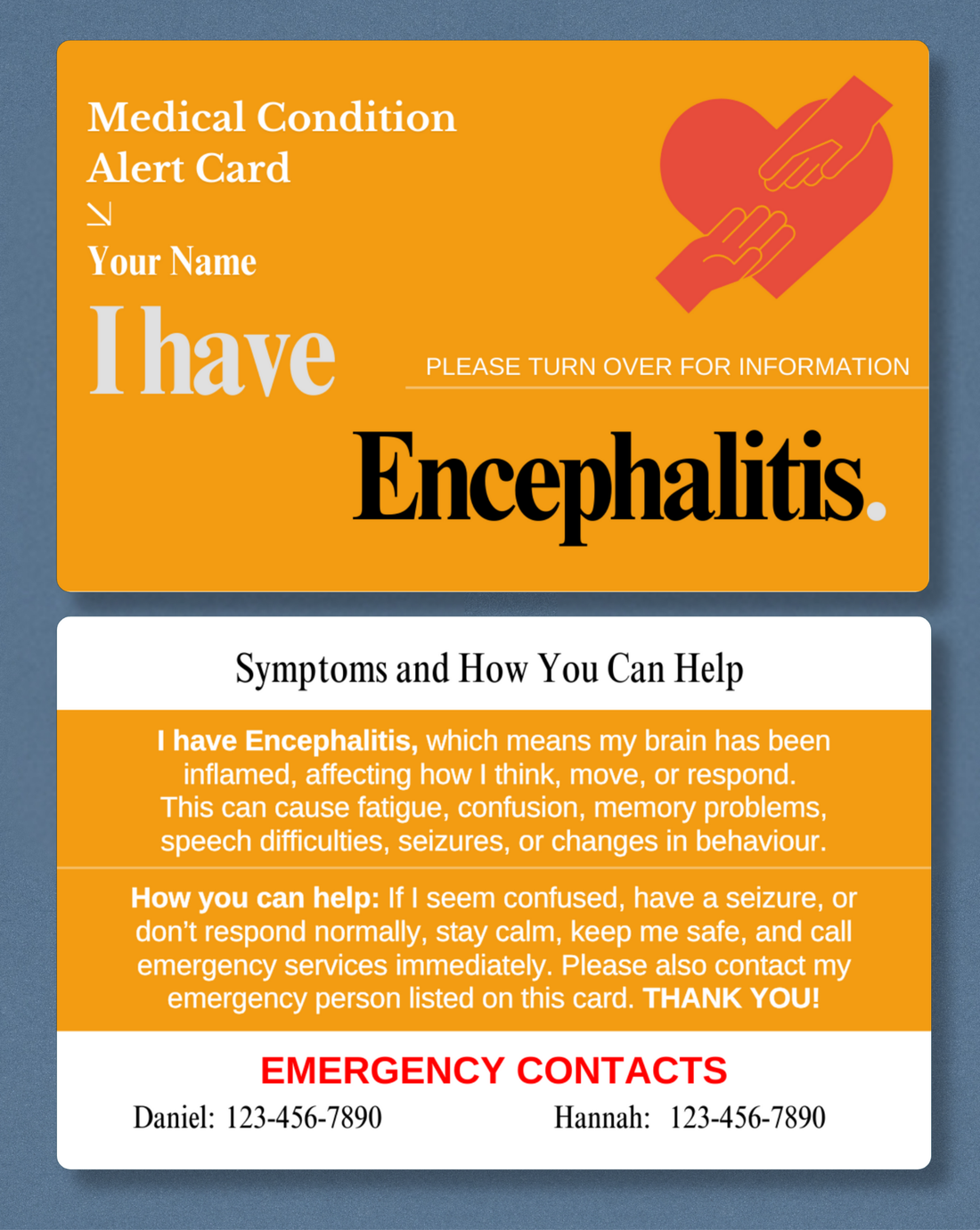 Encephalitis Medical Alert Card