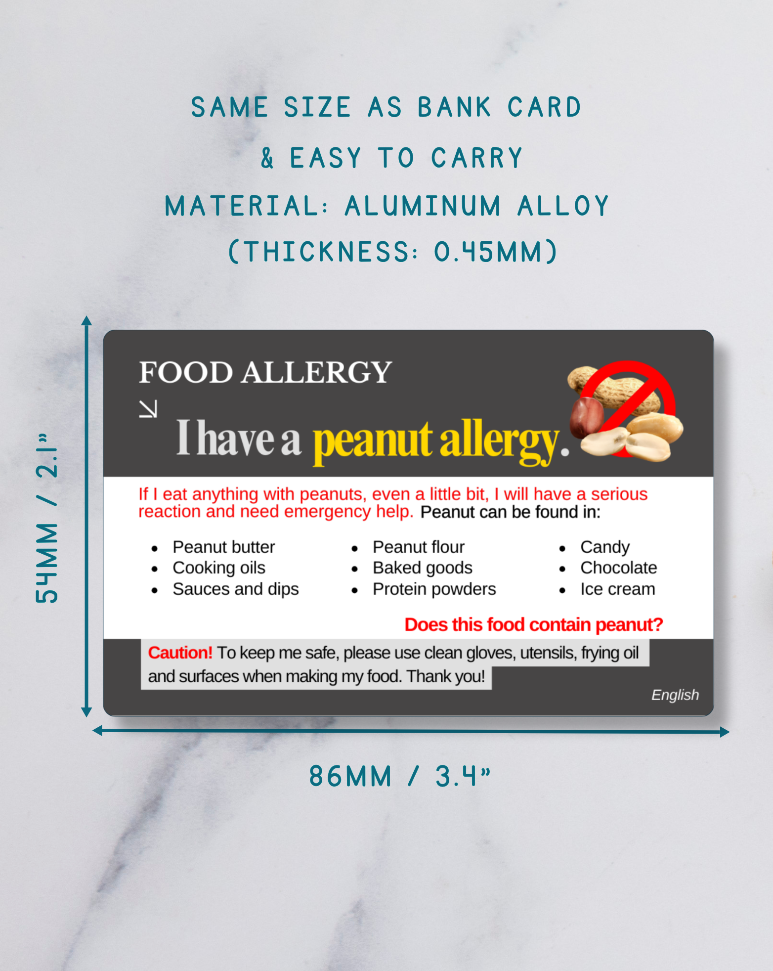 Peanut Allergy Alert Card – Bilingual (English + Your Chosen Language)
