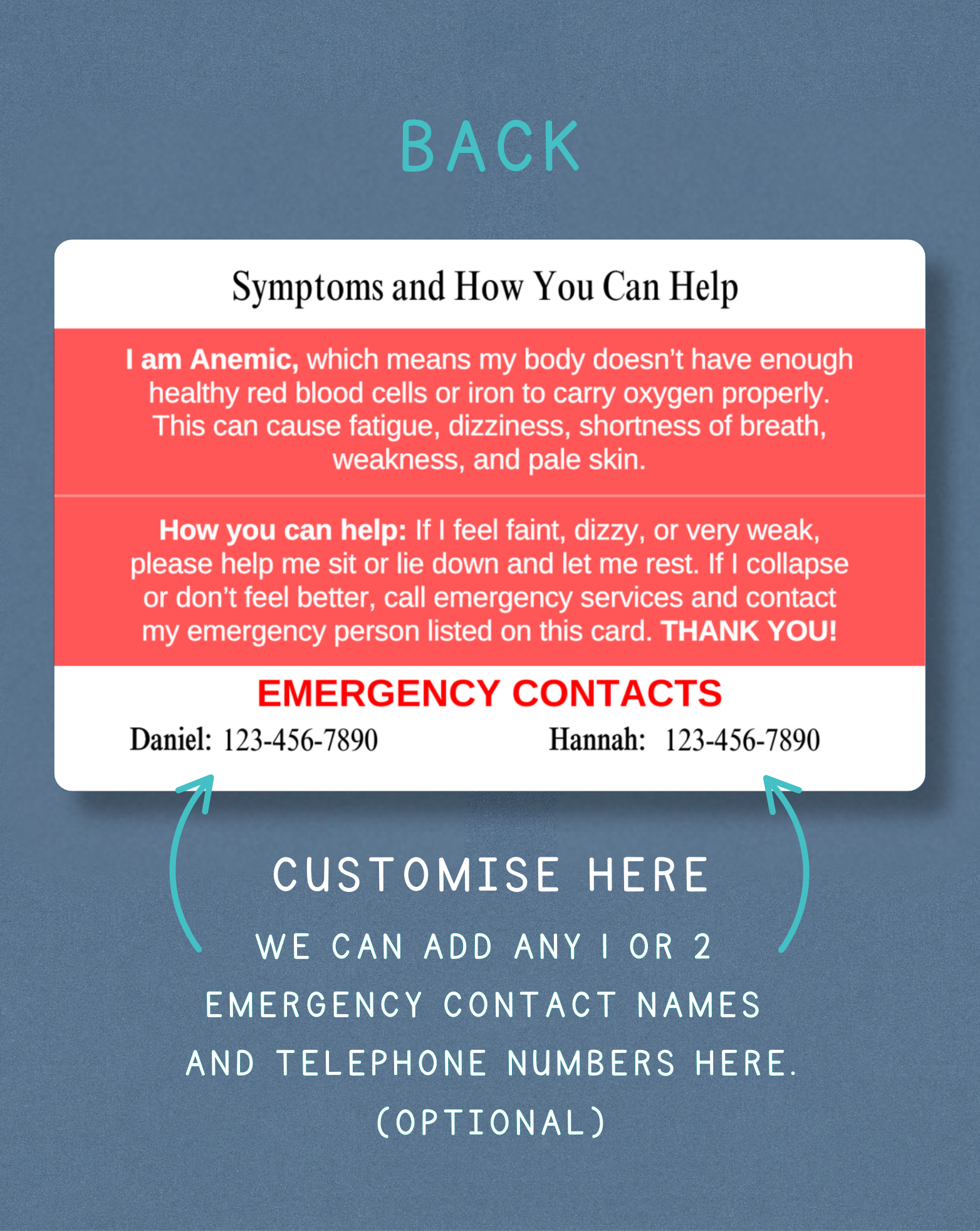 Anemic Medical Alert Card
