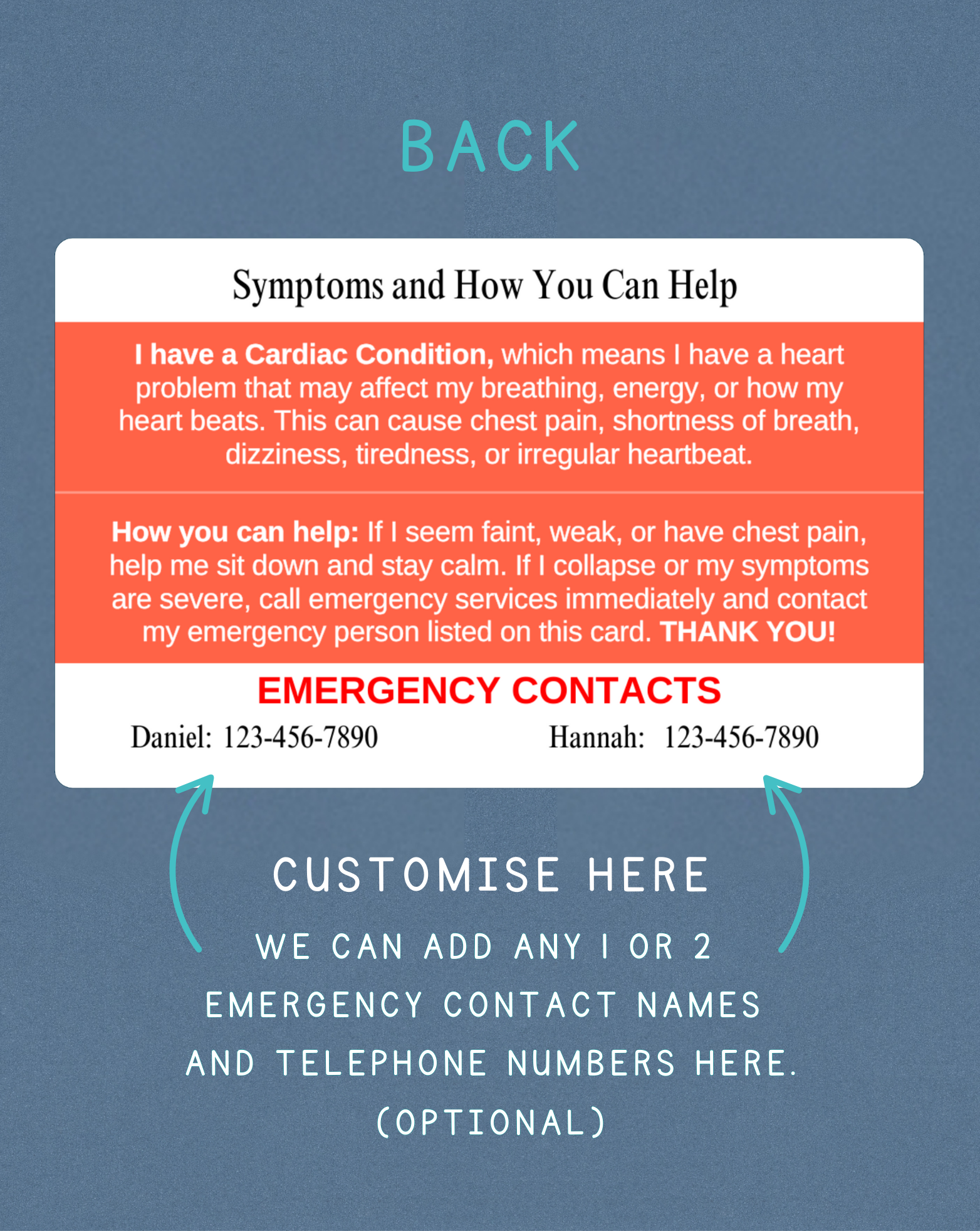 Cardiac Condition Medical Alert Card