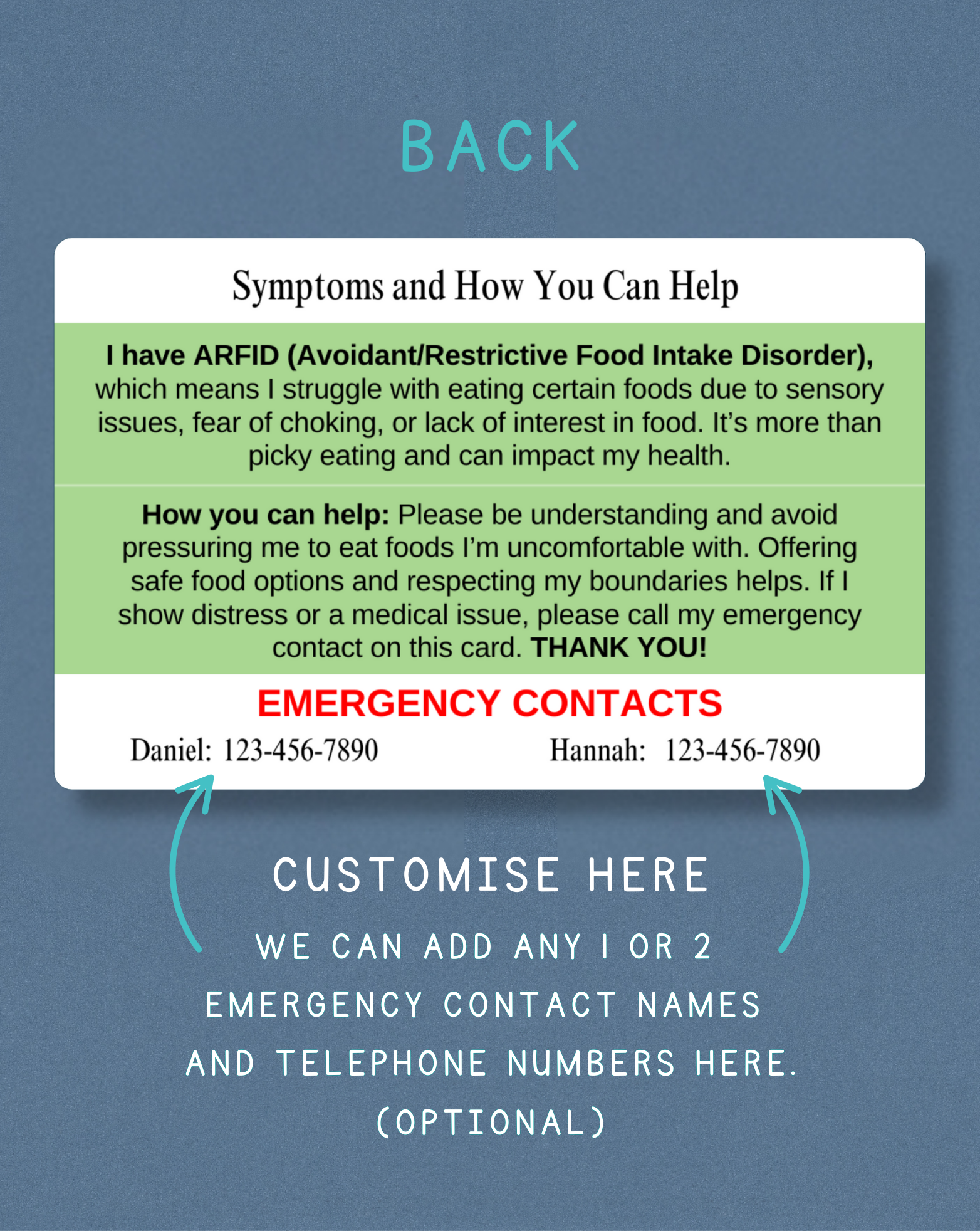 ARFID Medical Alert Card
