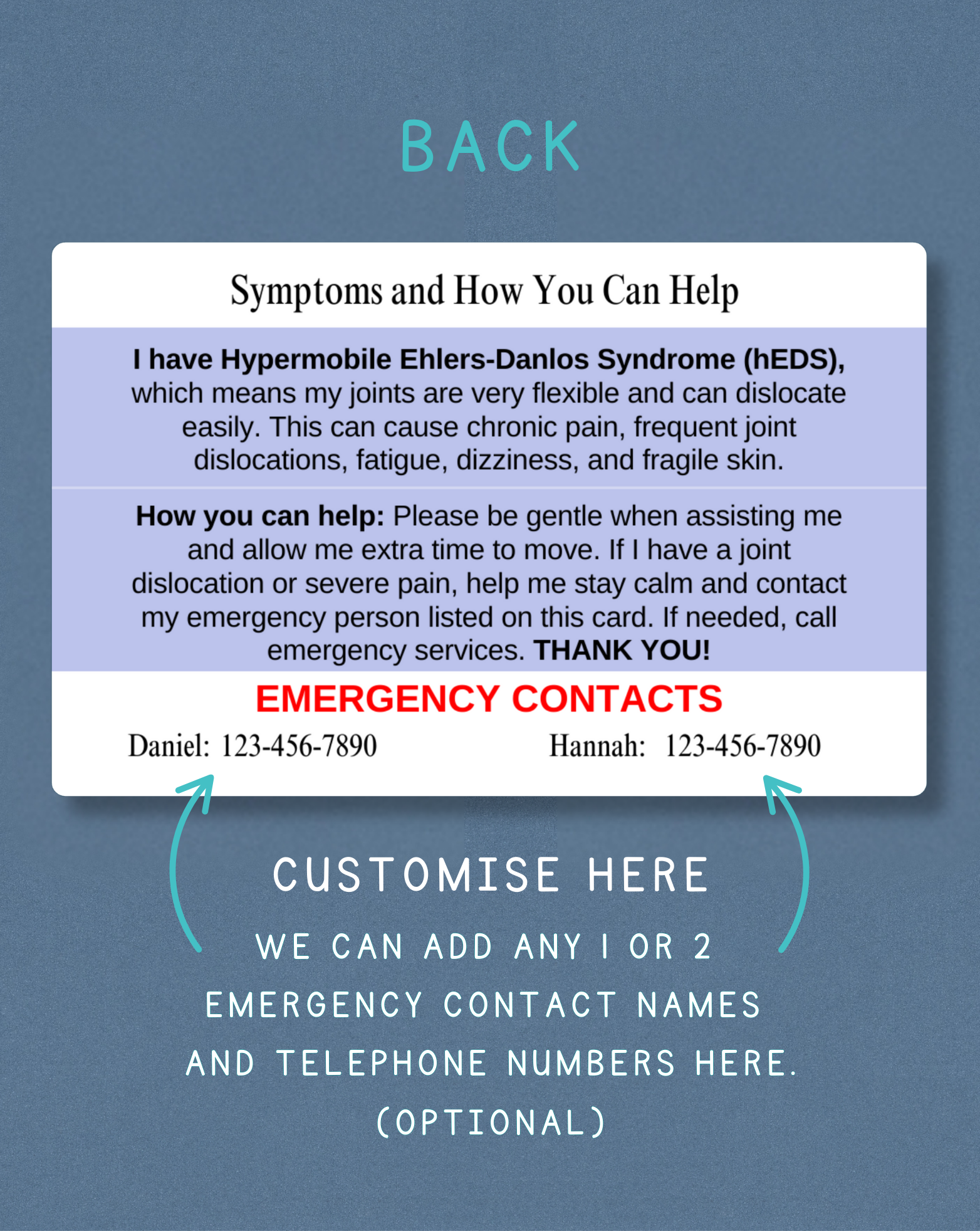 hEDS Medical Alert Card