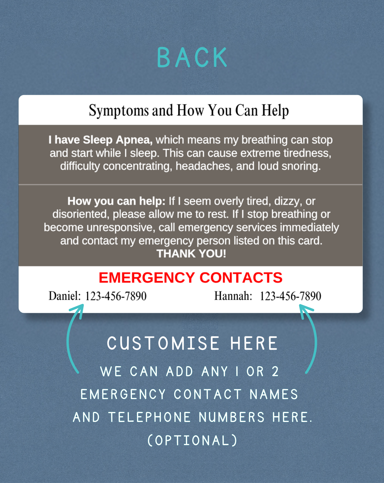 Sleep Apnea Medical Alert Card