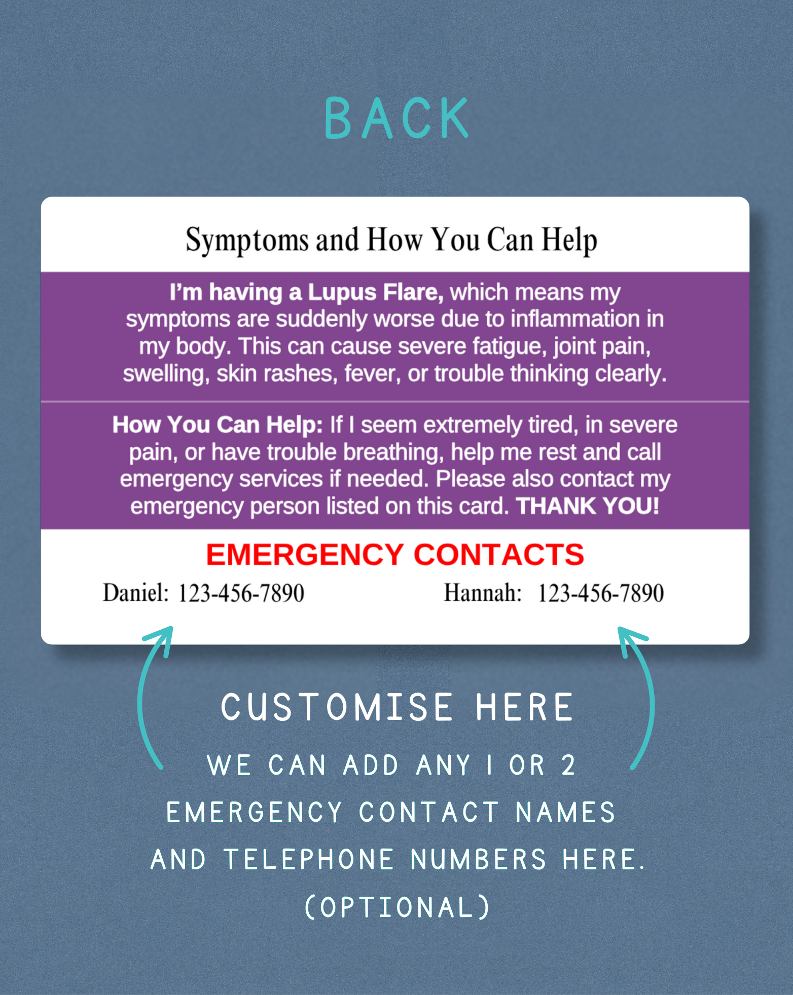 Lupus Flare Medical Alert Card