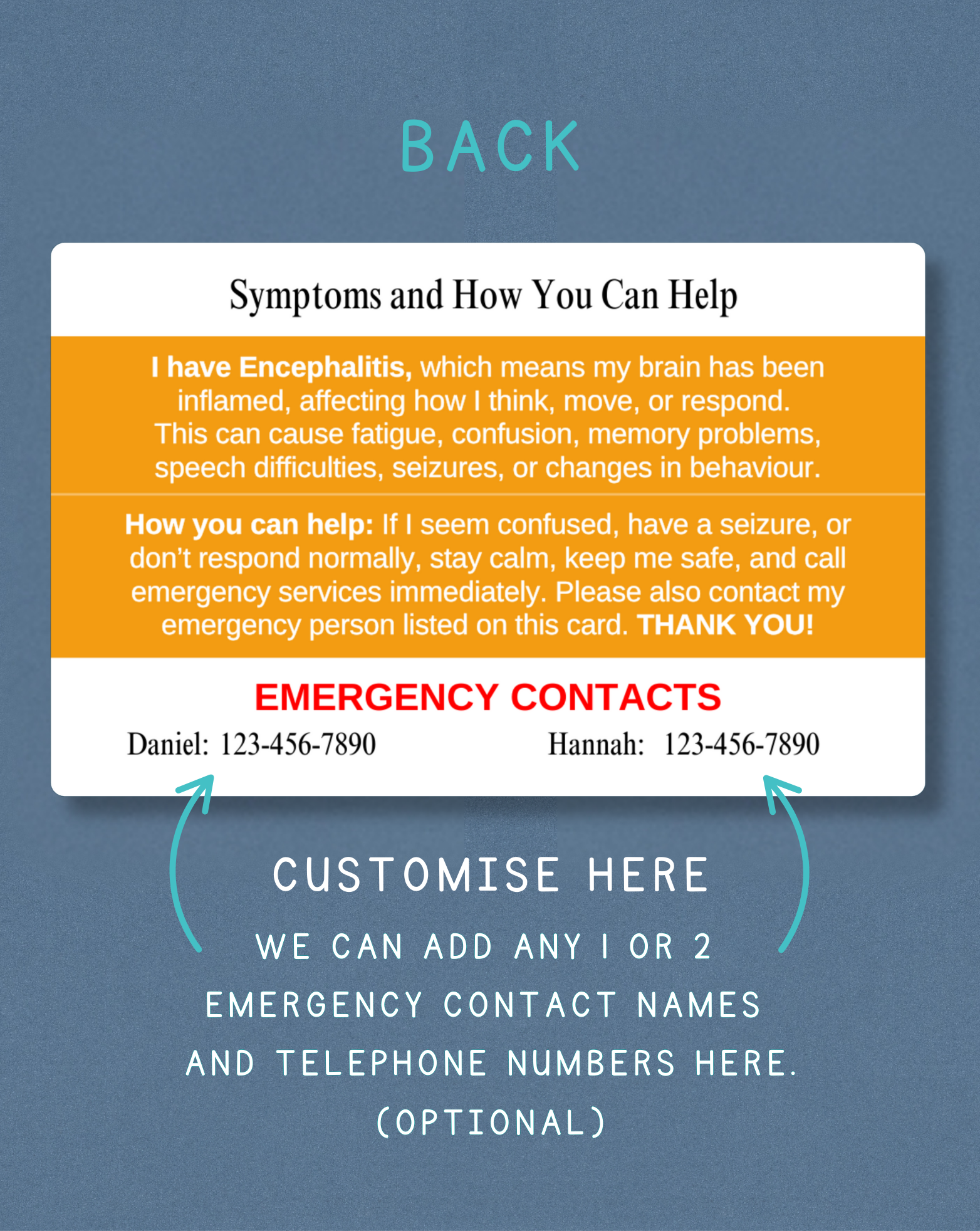 Encephalitis Medical Alert Card