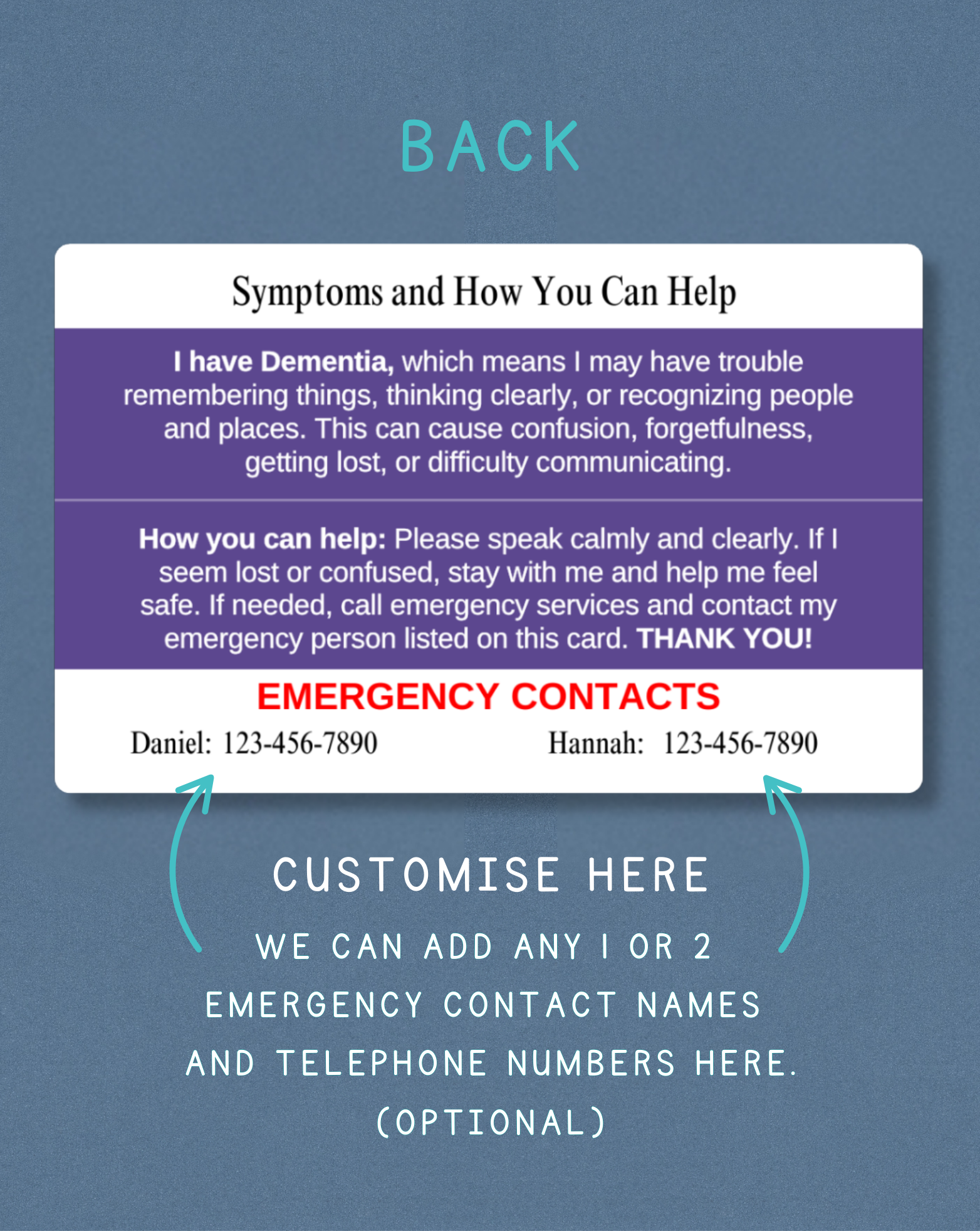 Dementia Medical Alert Card