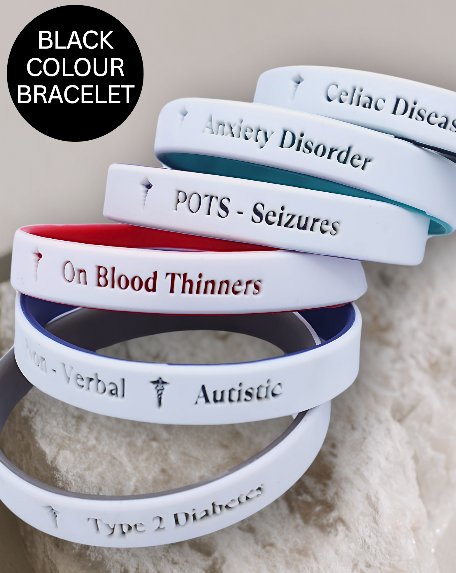 Personalised Medical Alert Bracelet (Black)