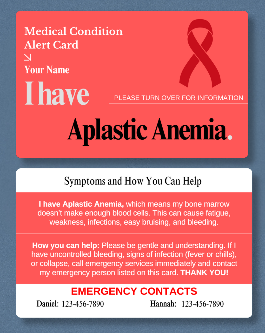 Aplastic Anemia Medical Alert Card