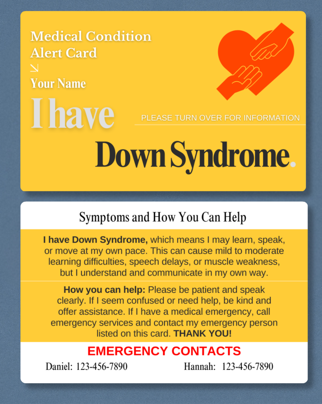 Down Syndrome Medical Alert Card