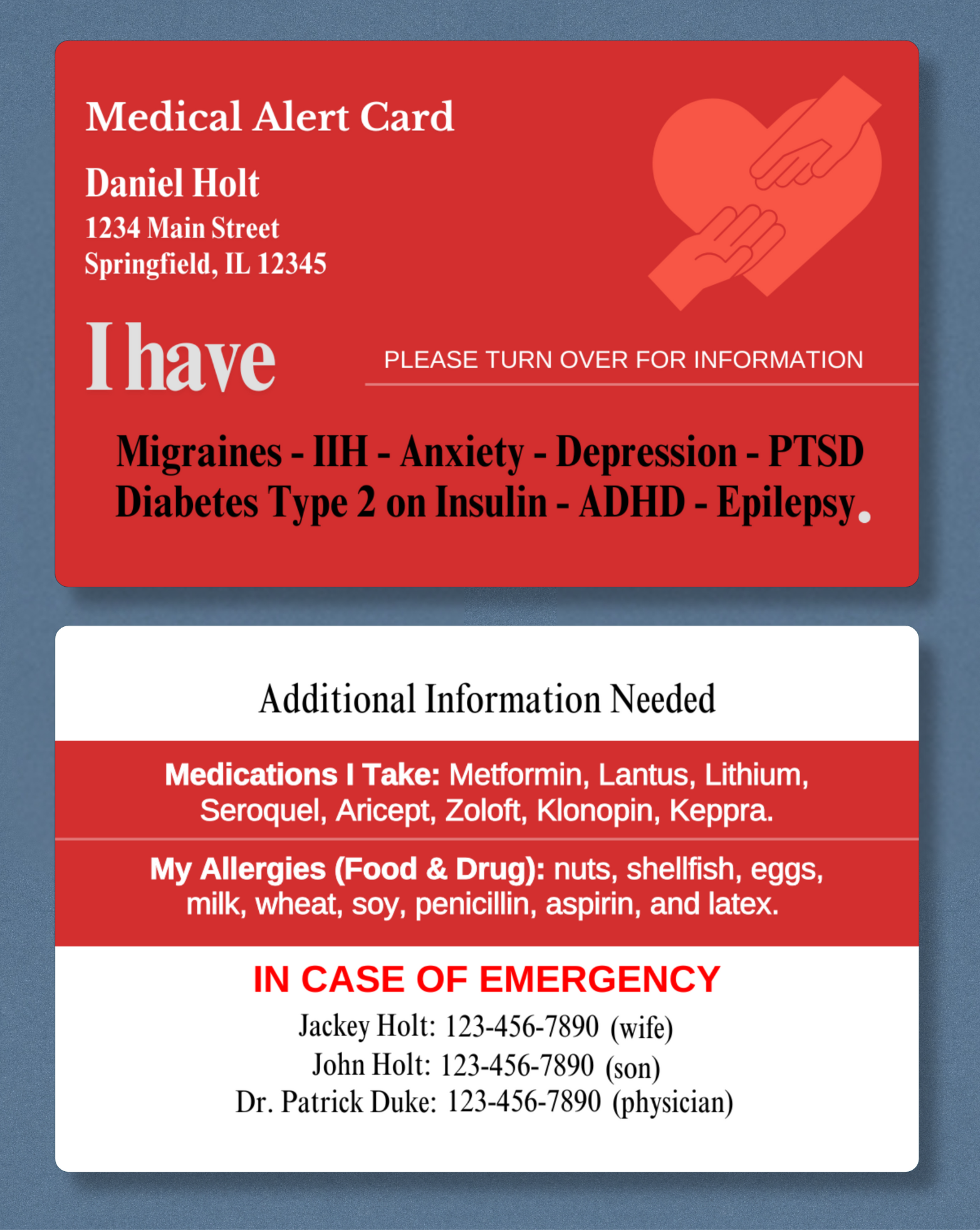 Customised Medical Alert Card (Red)