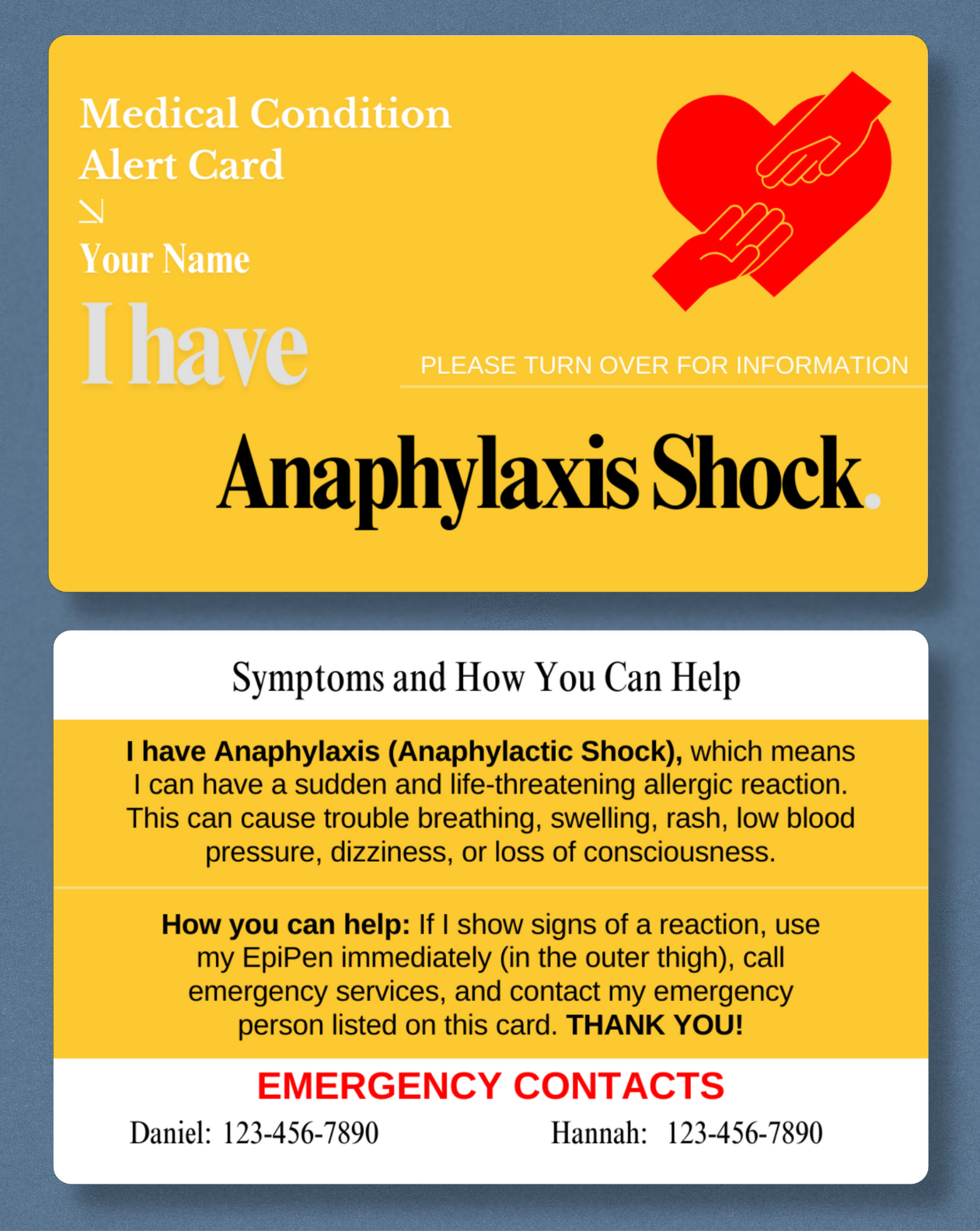 Anaphylaxis Shock Alert Card