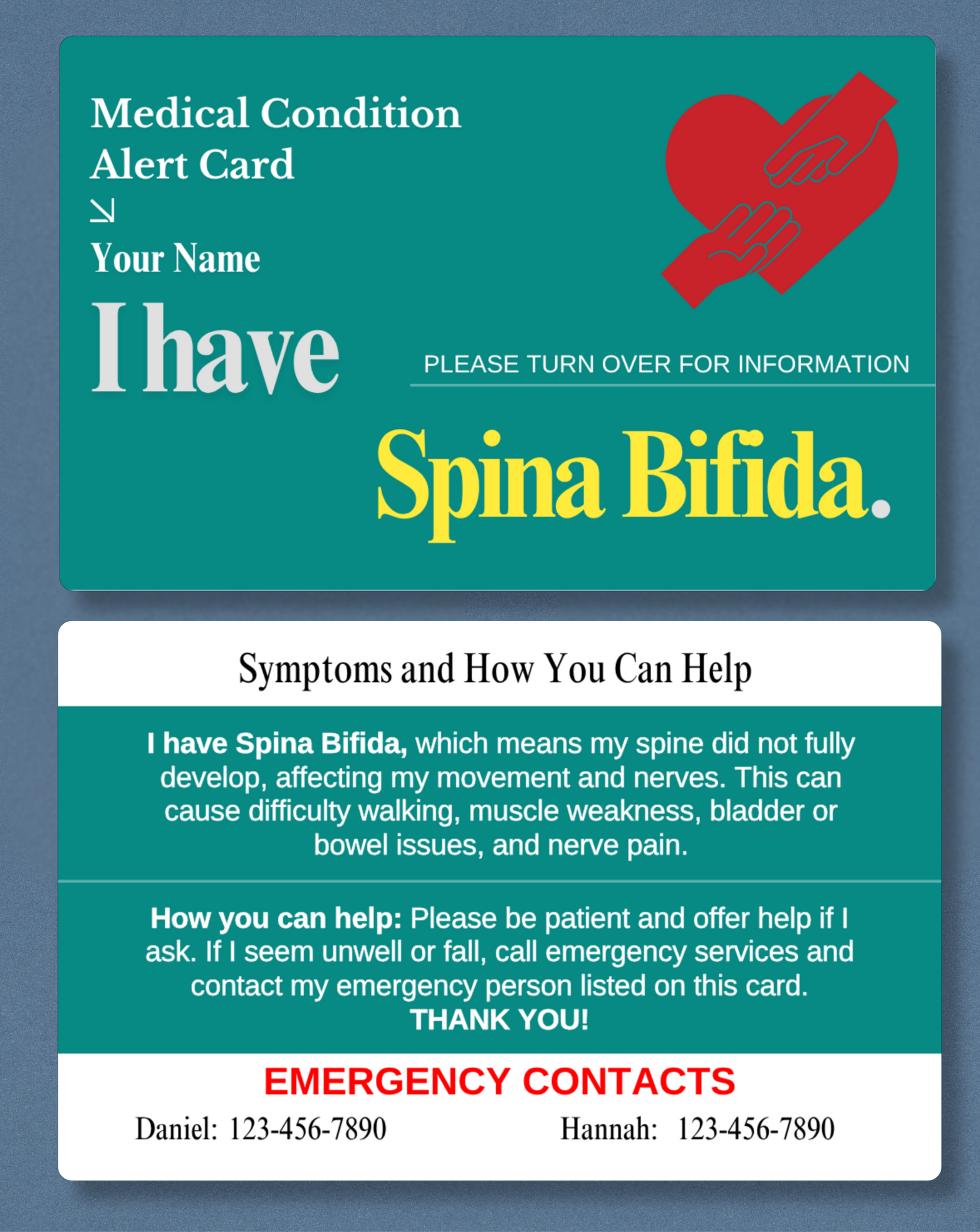 Spina Bifida Medical Alert Card