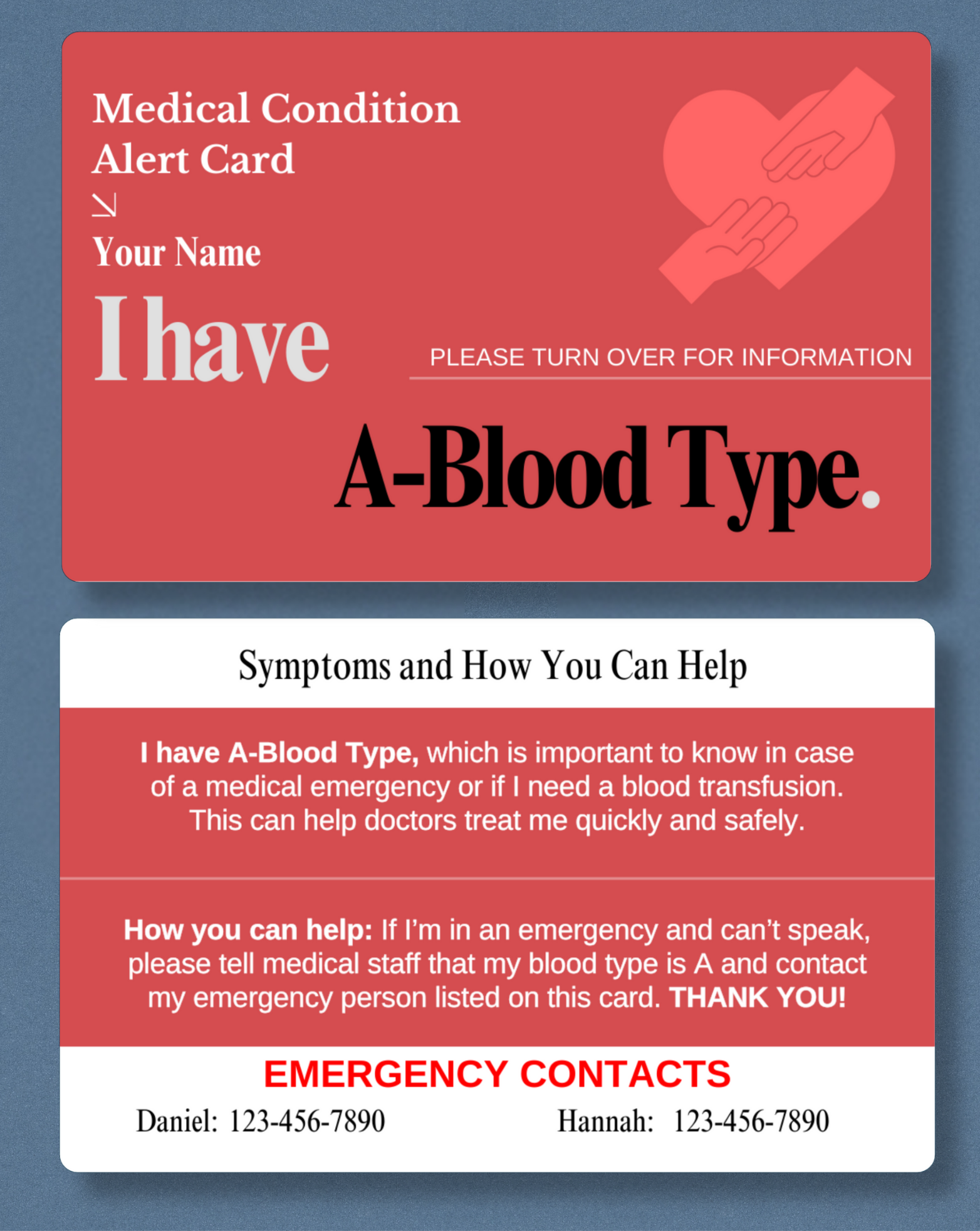 A-Blood Type Medical Alert Card