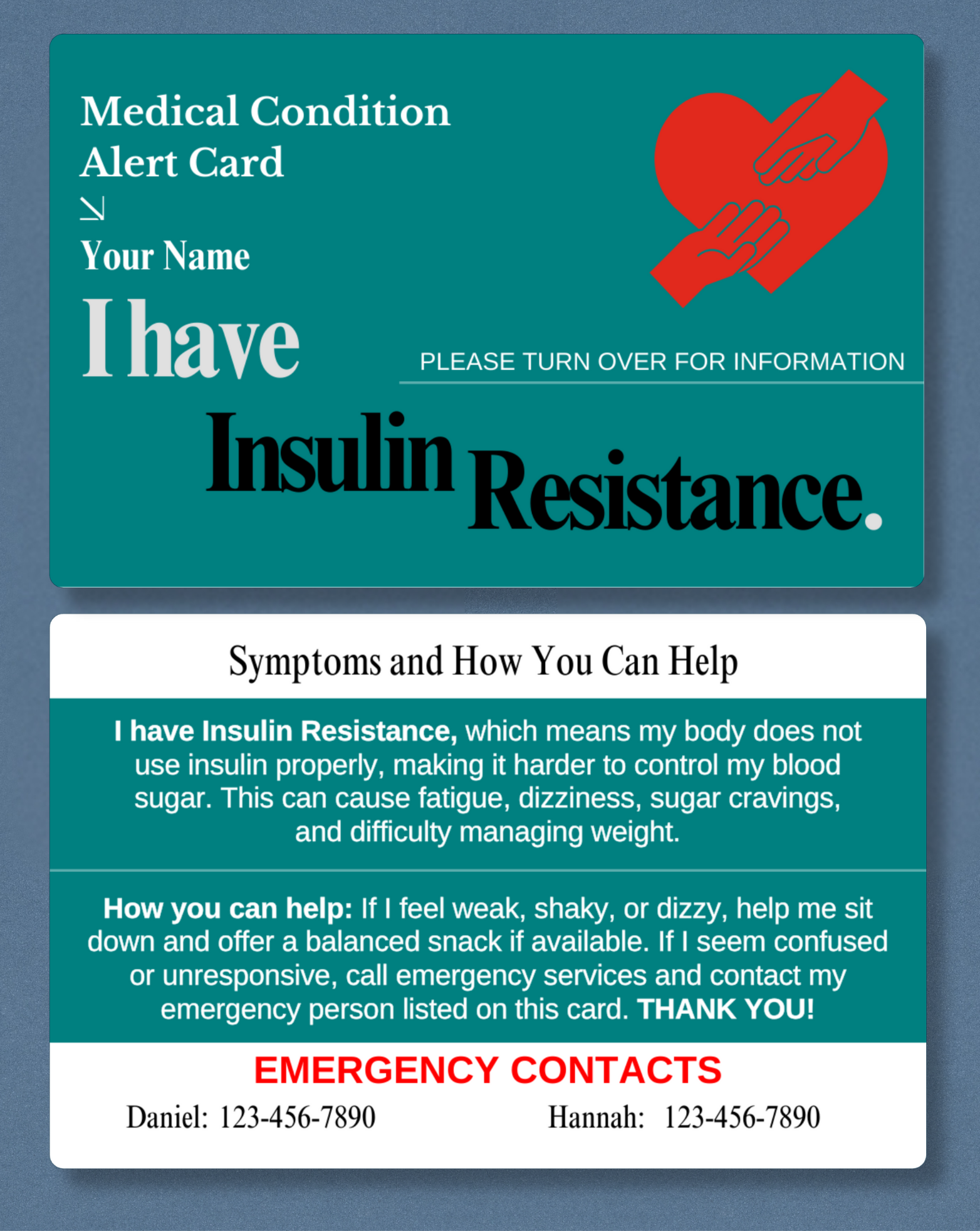 Insulin Resistant Medical Alert Card