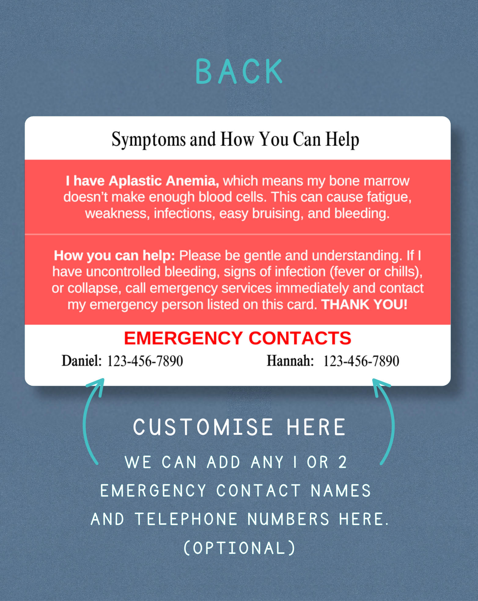 Aplastic Anemia Medical Alert Card