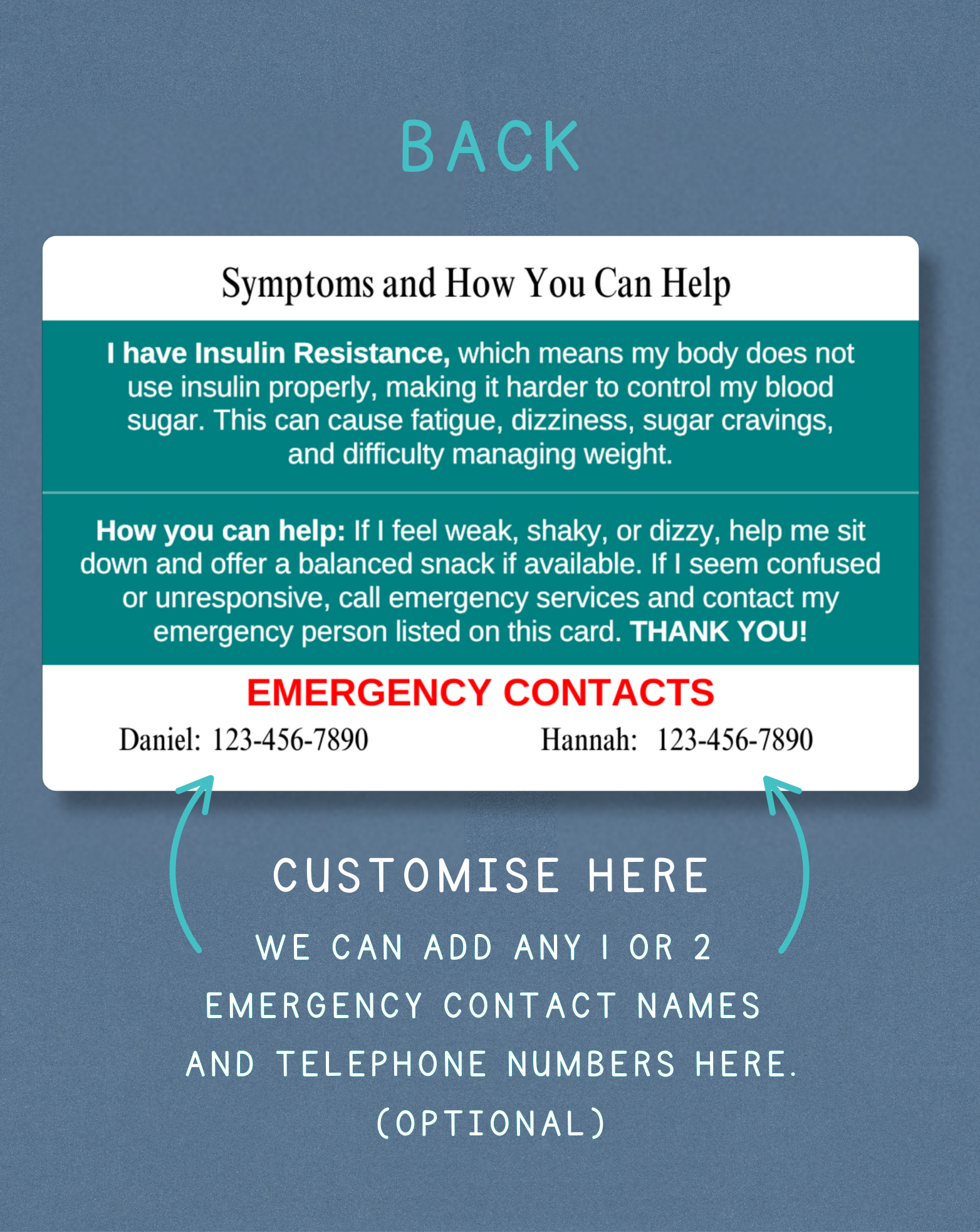 Insulin Resistant Medical Alert Card