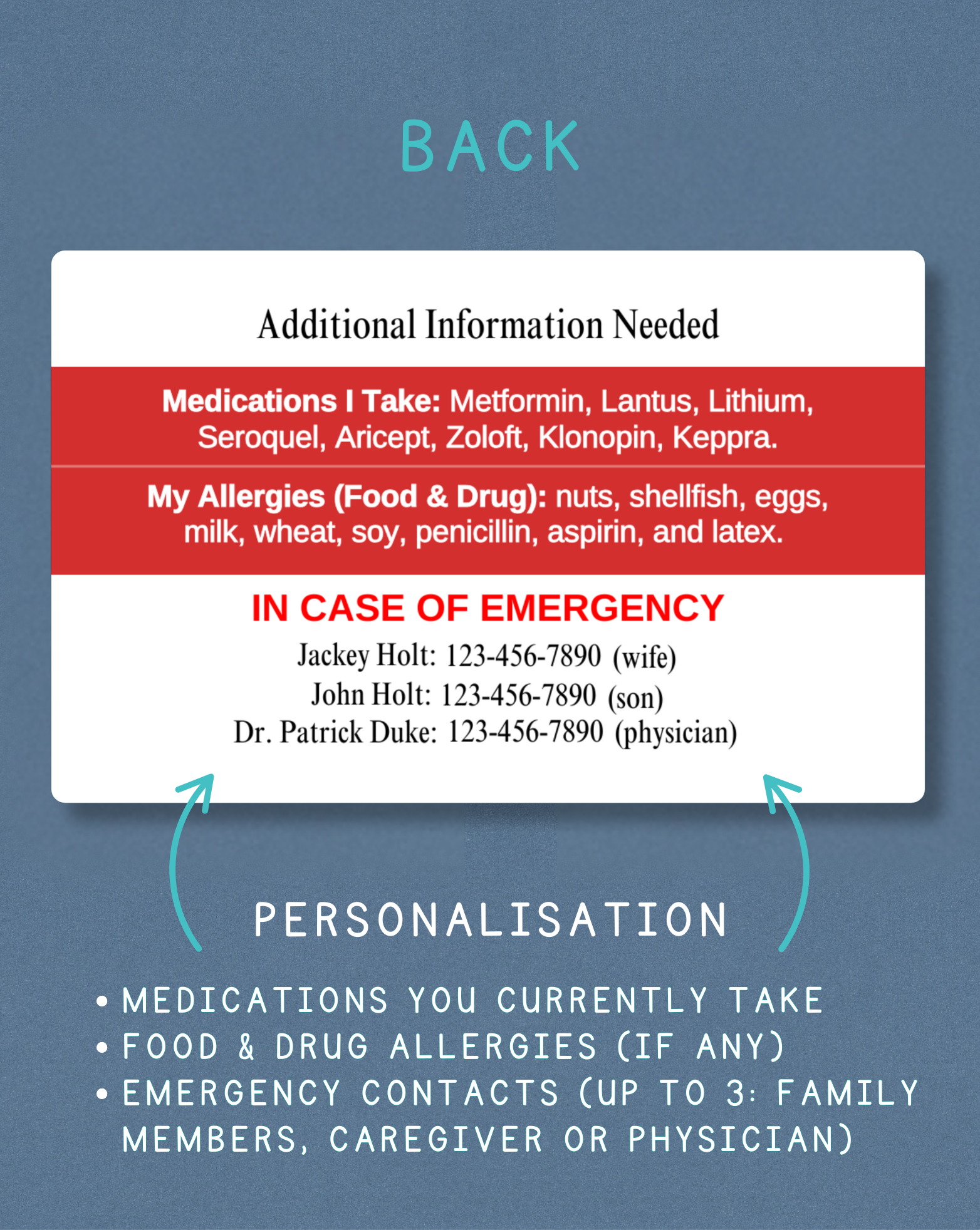 Customised Medical Alert Card (Red)